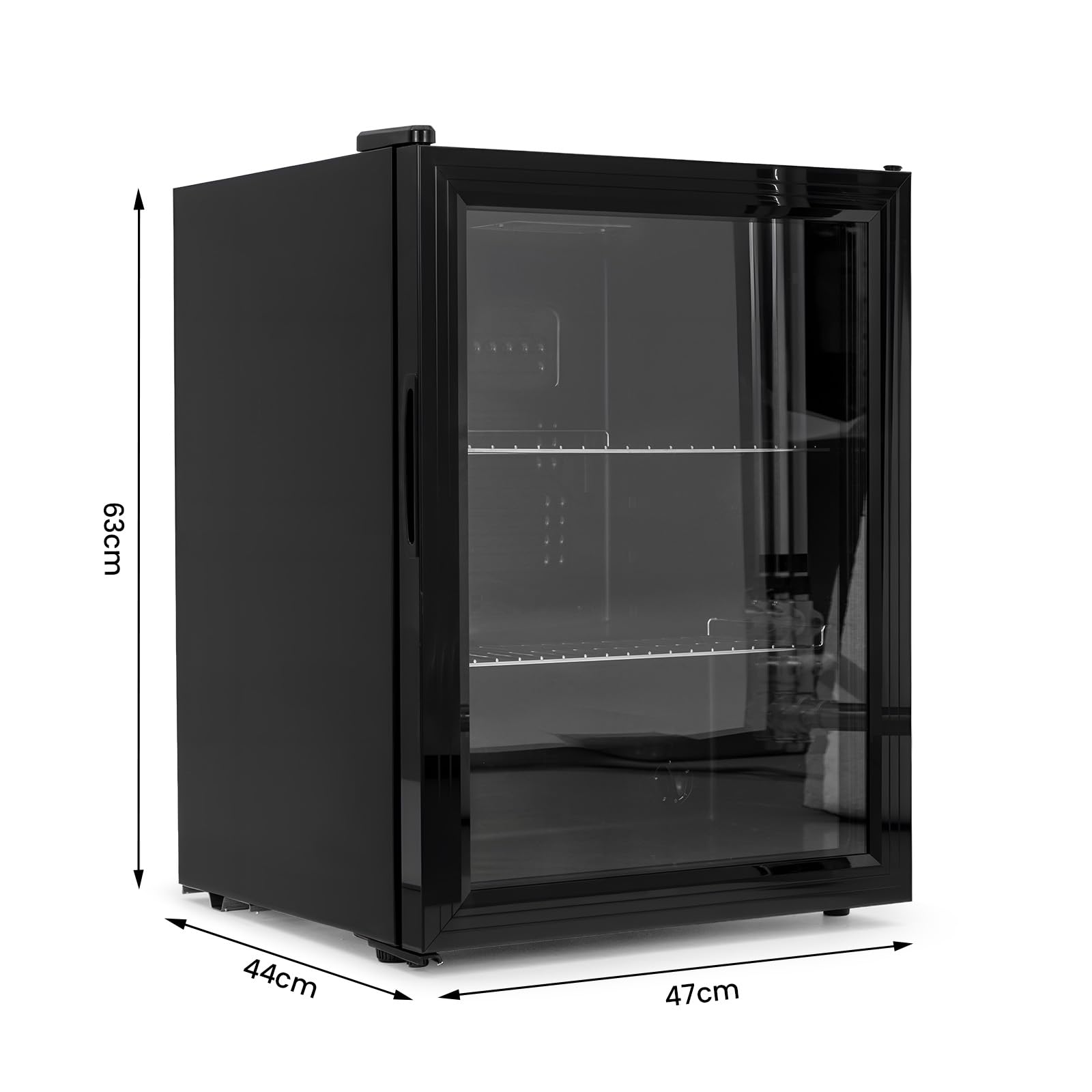 Trintion Mini Kühlschrank 60L mit Glastür, Kompakter Getränkekühlschrank, 2 Verstellbare Ablagen, Schwarz