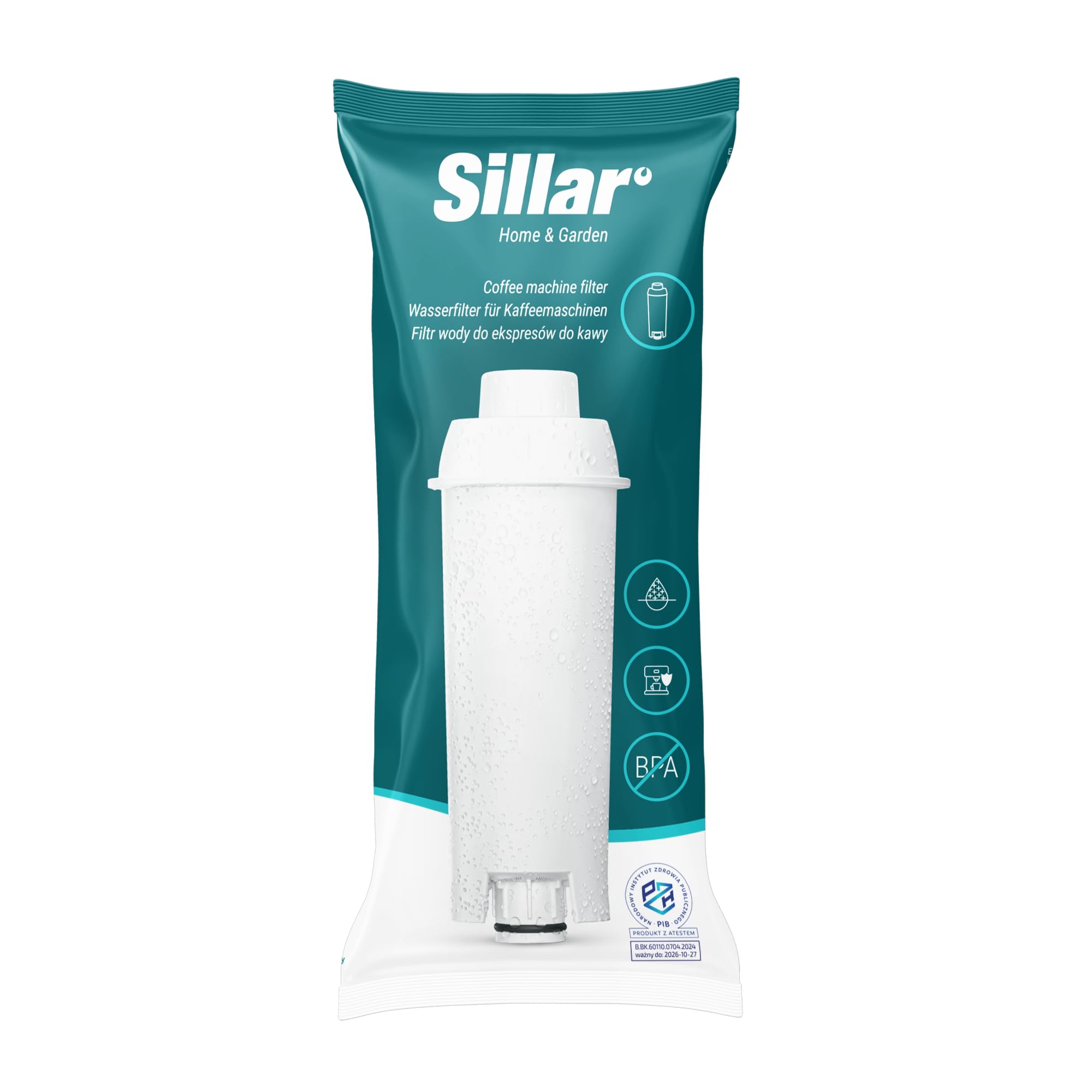 Sillar Set da 8x Filtro Acqua per Macchine da Caffè Delonghi DLSC002, SER3017 & 5513292811 - Compatibile con le Serie ECAM, ESAM, ETAM | Adatto a Dinamica, PimaDonna | Cartucce a Carbone Attivo
