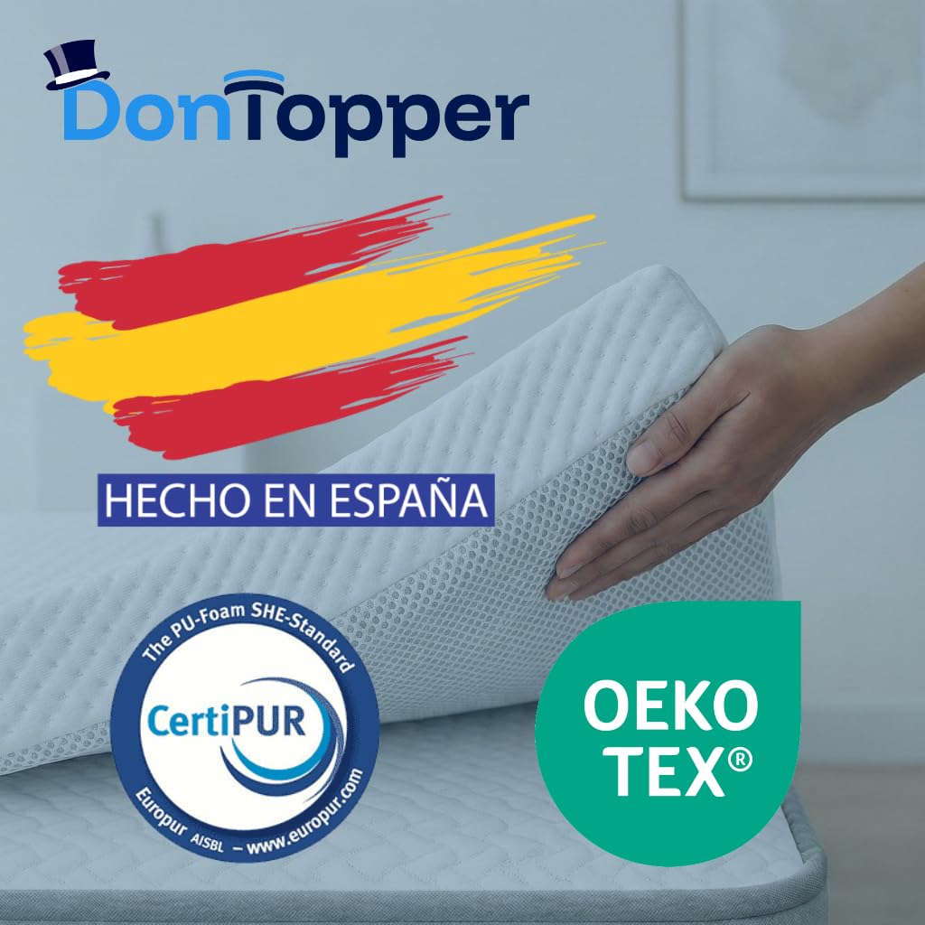 Topper Singolo 105x180 cm | Alto 7 cm | Topper Memory Foam | Allevia Pressione & Riduce Dolori alla Schiena | Fodera Traspirante Sfoderabile e Lavabile | Antiscivolo | CertiPUR | Made in Spain