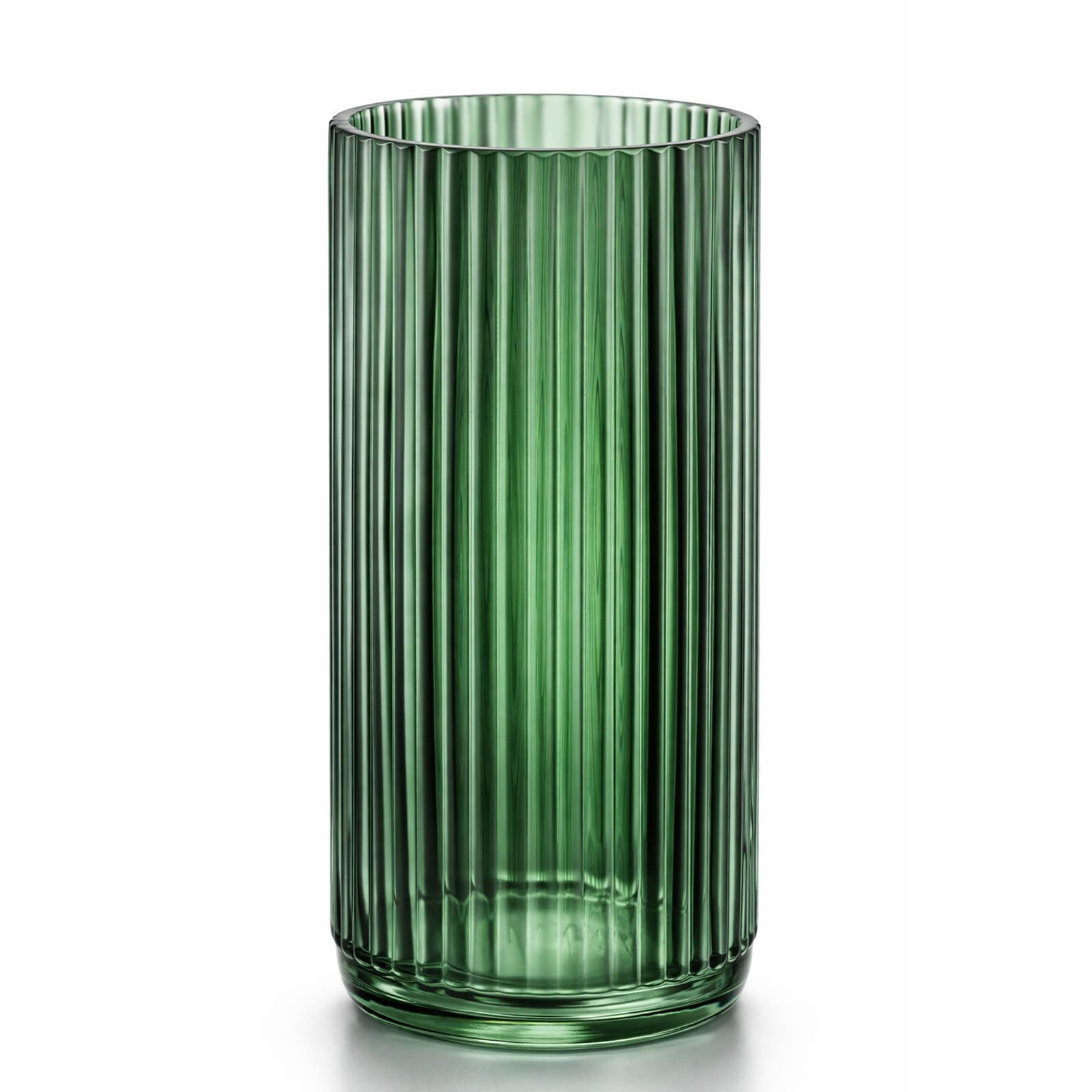 EVERGOODS Glass Vase Ribbed Glass Flower Vase Premium Thickened Green Glass Vase Nordic Minimalist Crystal Flower Vase Crystal Flowers Vase 24cm + 19.5cm for Flowers, Artificial
