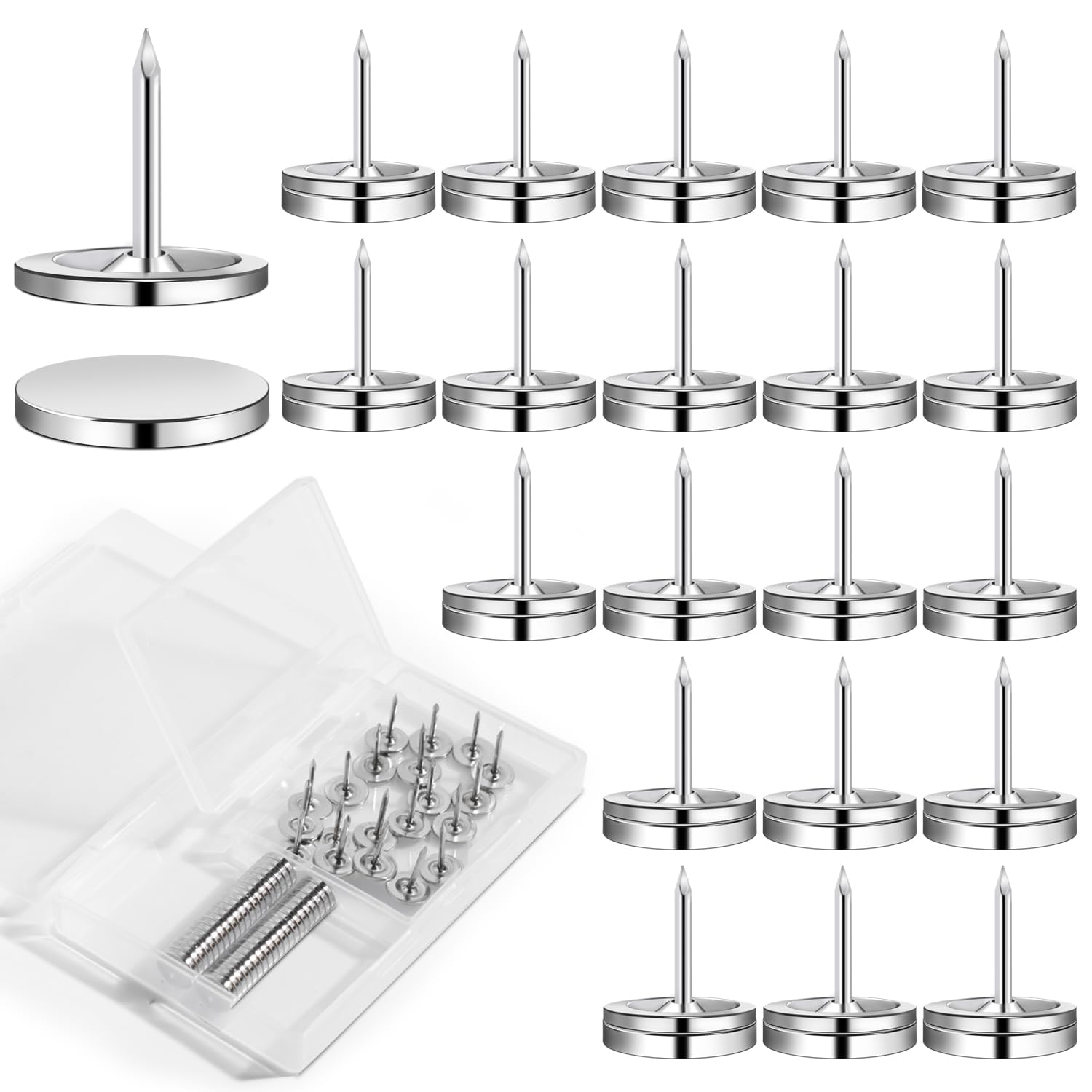 rhinocats Magnetic Push Pins, 20 Sets Magnet Thumbtack for Wall Bulletin Board Strong Decorative Pushpins Clip for Map Picture Hanging Kit Poster Holder