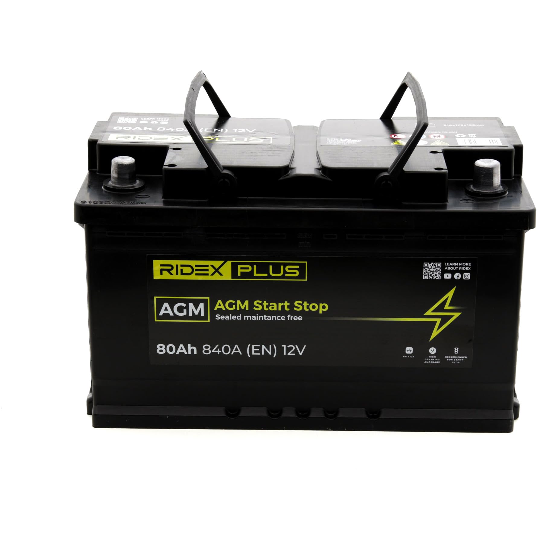 RIDEX PLUS 1S0013P AGM Start-Stop Batería Coche 80Ah 840A 12V B13 DIN/ISO L4 Baterías de Arranque de 75Ah 70Ah Compatible con VW Transporter T5 Furgoneta 7HA, 7HH, 7EA, 7EH Tiguan II AD1, AX1