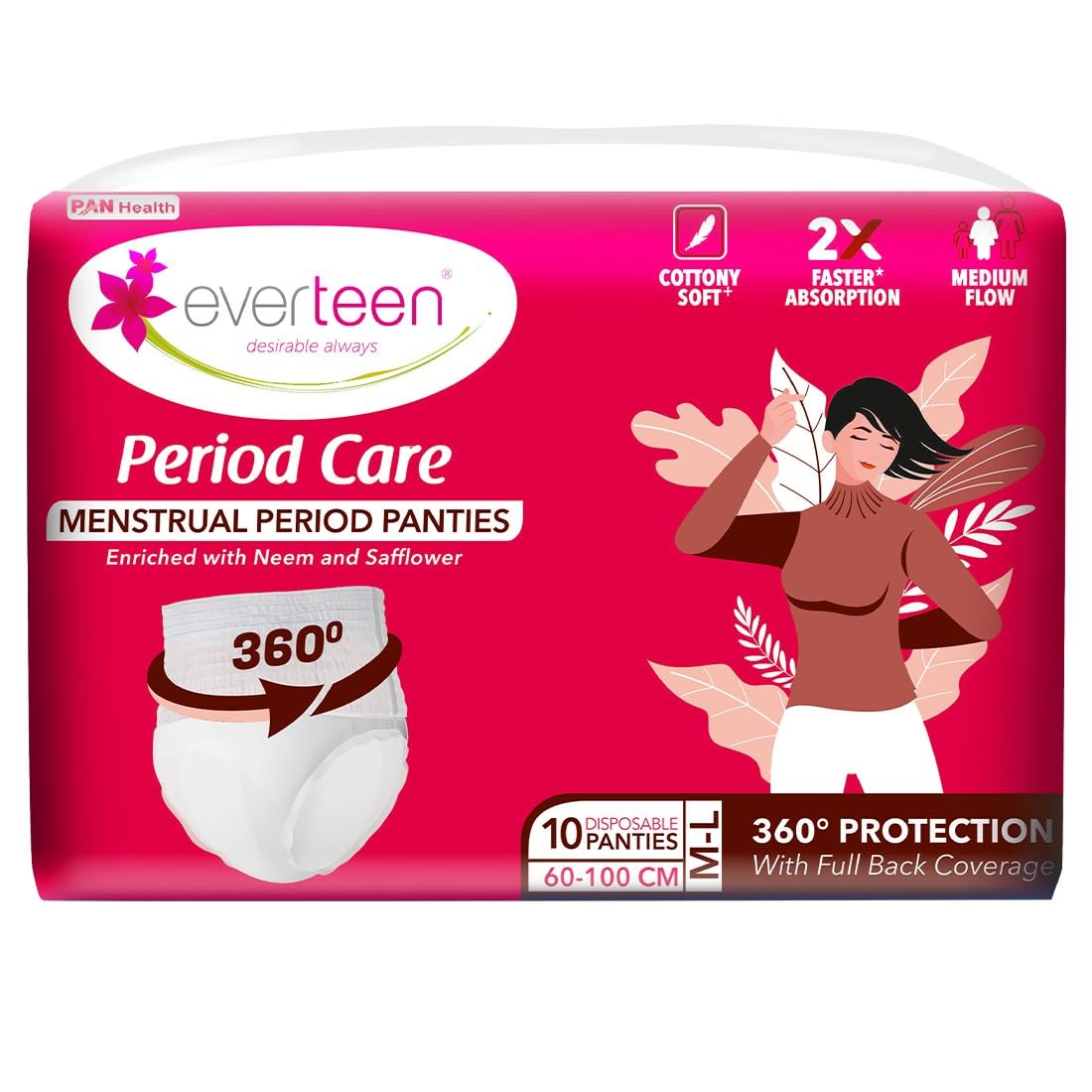 everteen Period Care M-L Disposable Period Panties For Women, Cottony Soft, Menstrual Sanitary Pads Panty Enriched with Goodness of Neem and Safflower – 1 Pack (10 Panties) 2x Faster Absorption, 360° Protection (B0D8YHSHR4) Amazon Price History, Amazon Price Tracker