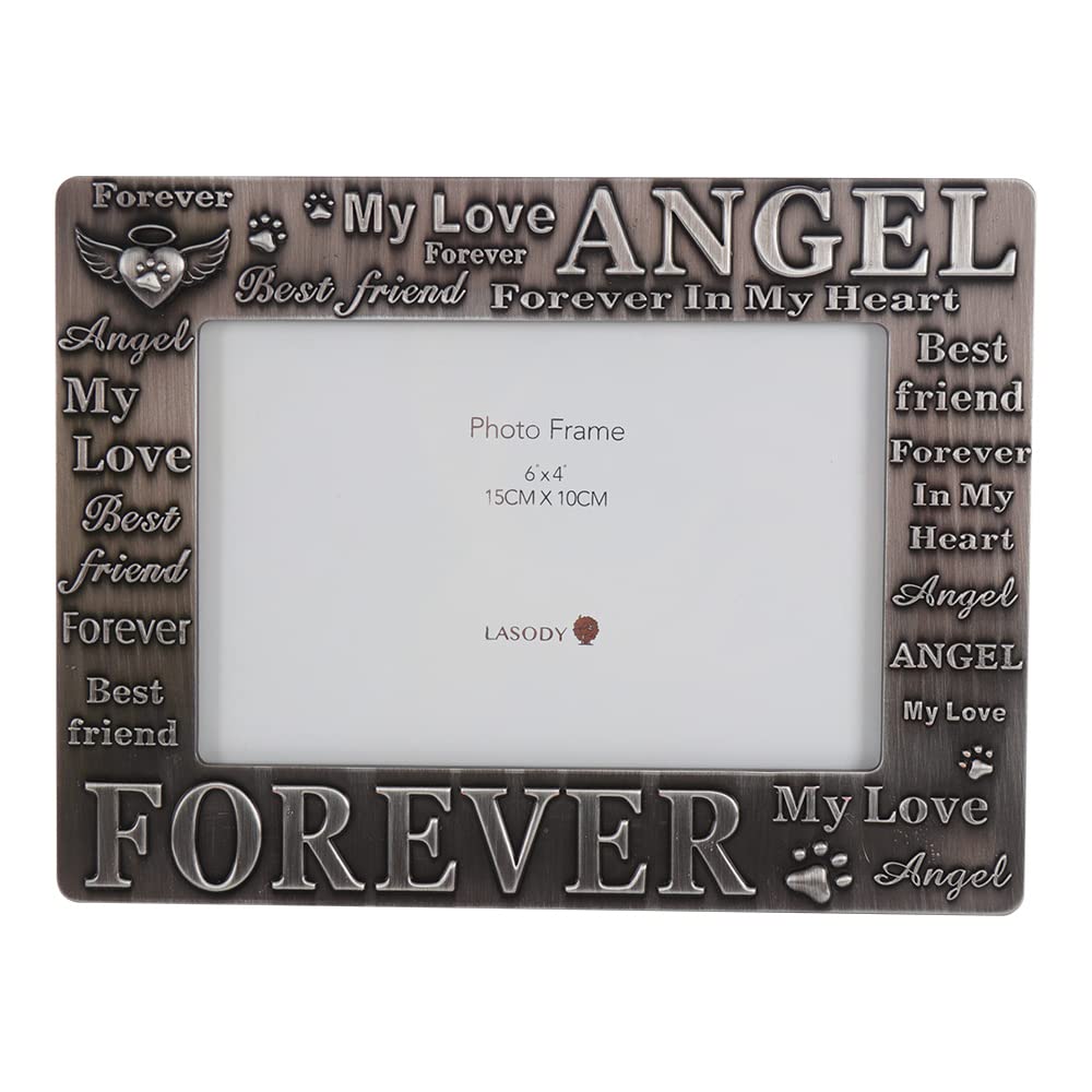 LASODY Forever in My Heart Angel Picture Frame,Never Leave My Heart Dog Cat Pet Memorial Frame,Best Friends Forever