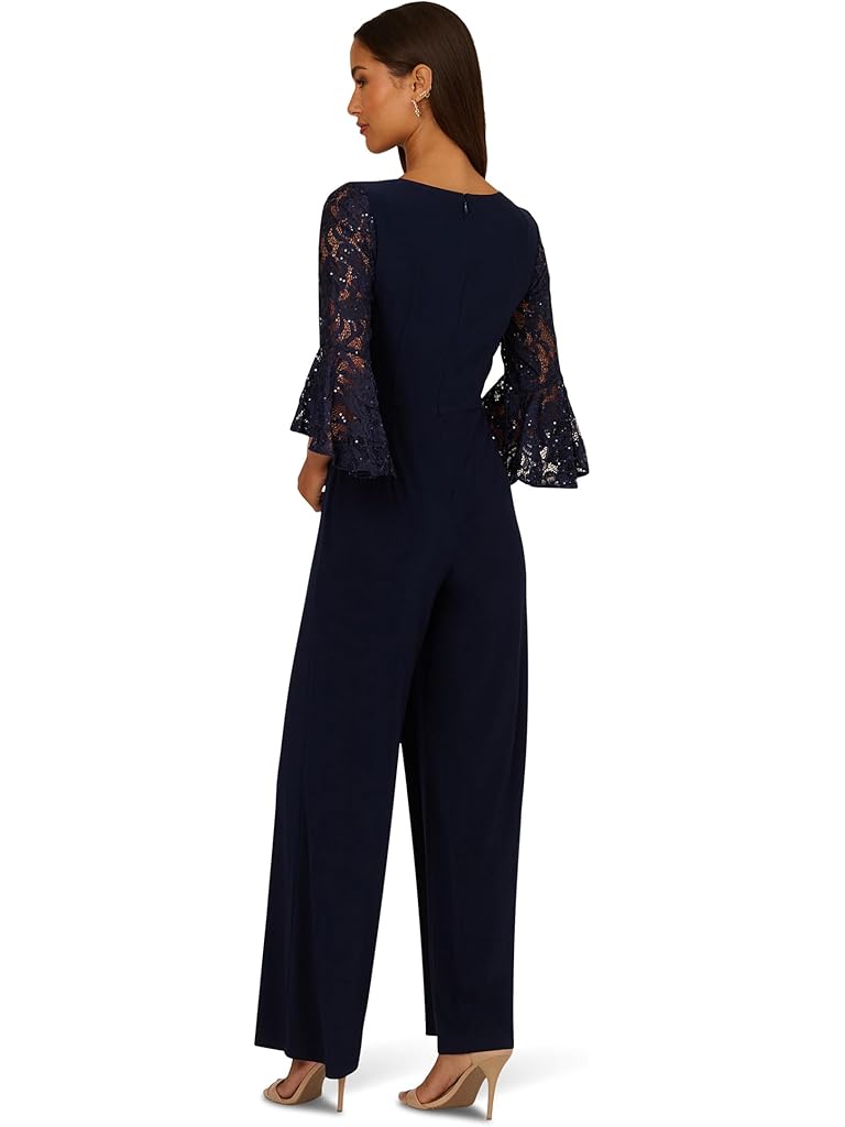 Navy Adrianna Papell Surplice Lace Combo Jumpsuit