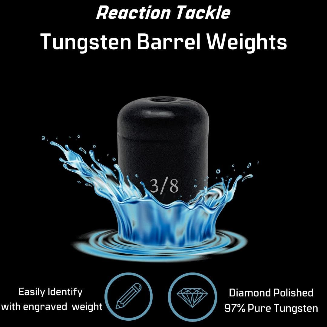Reaction Tackle Tungsten Barrel Weights, Fishing Sinkers, Egg Shaped Tungsten Fishing Weights Used for Carolina Rig Bass Fising for Freshwater or Saltwater Fish - Size Stamped on