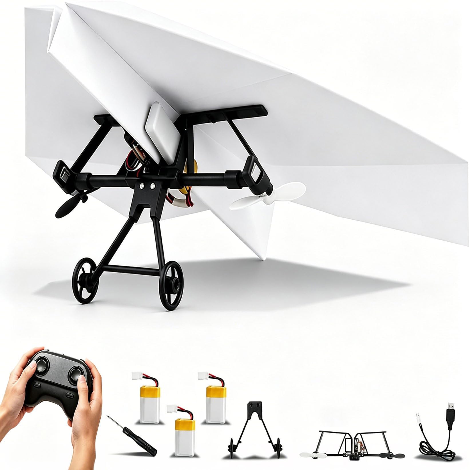 Rc Paper Airplane Kit, Diy Rc Plane For Hobbyists, Pilots, Beginners | Diy Drones Paper Remote Control Plane Motor Kit With Gyro Stabilizer, Dual Propellers, Lightweight, (Paper Not Included)