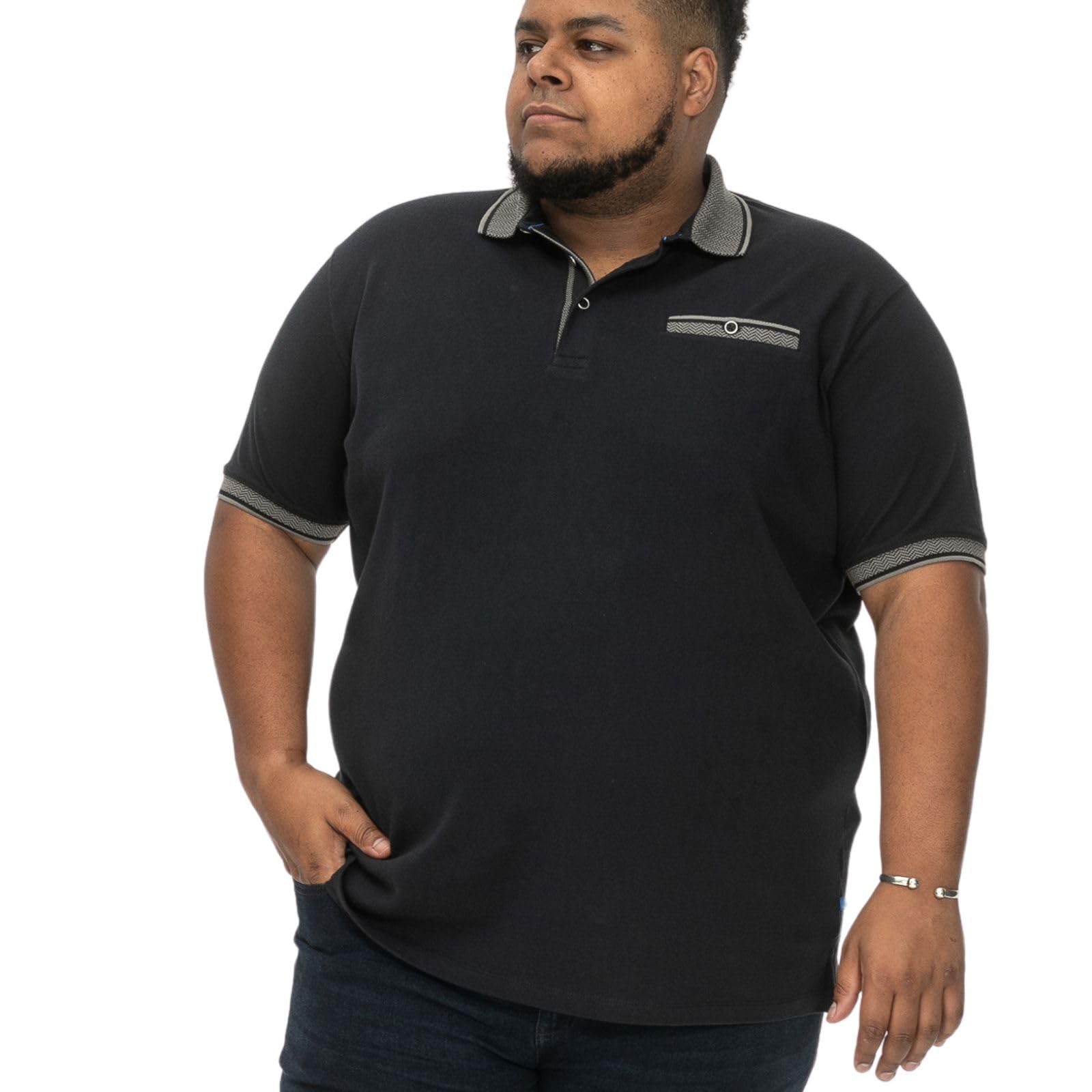 Duke Mens Ilkeston Jacquard Collar and Cuff Pique Polo Shirt - Blue - 3XL