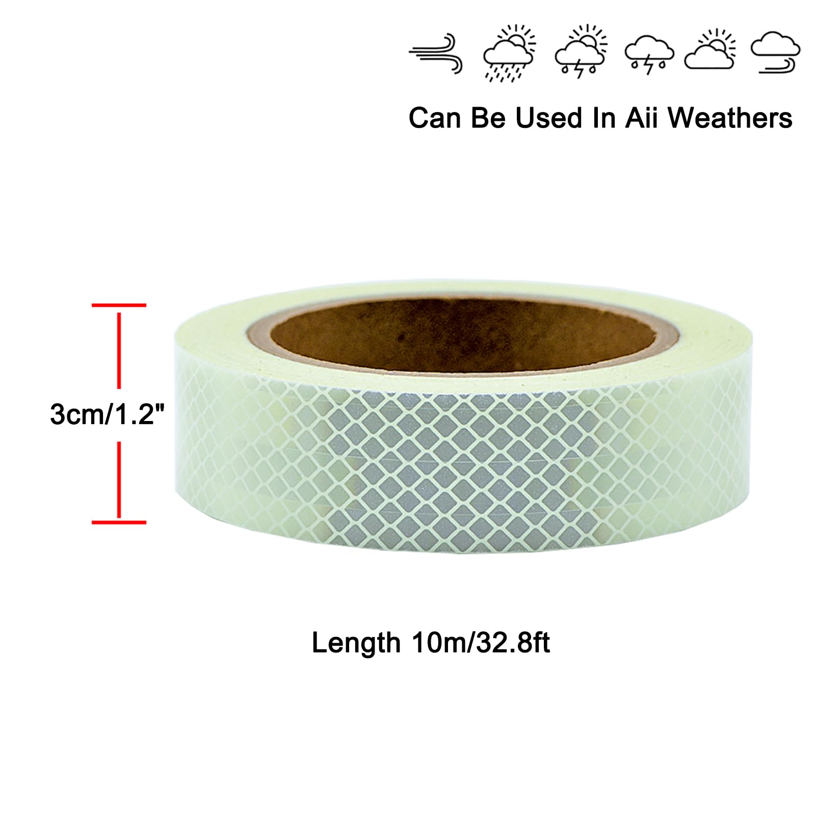 Cinta Reflectante Adhesiva, Cinta Adhesiva Fluorescente Luminosa, Pegatinas Reflectantes Autoadhesiva, Impermeable Cintas de Advertencia de Seguridad Alta Visibilidad, Blanco,3cm*10m / 1.2" X 33ft