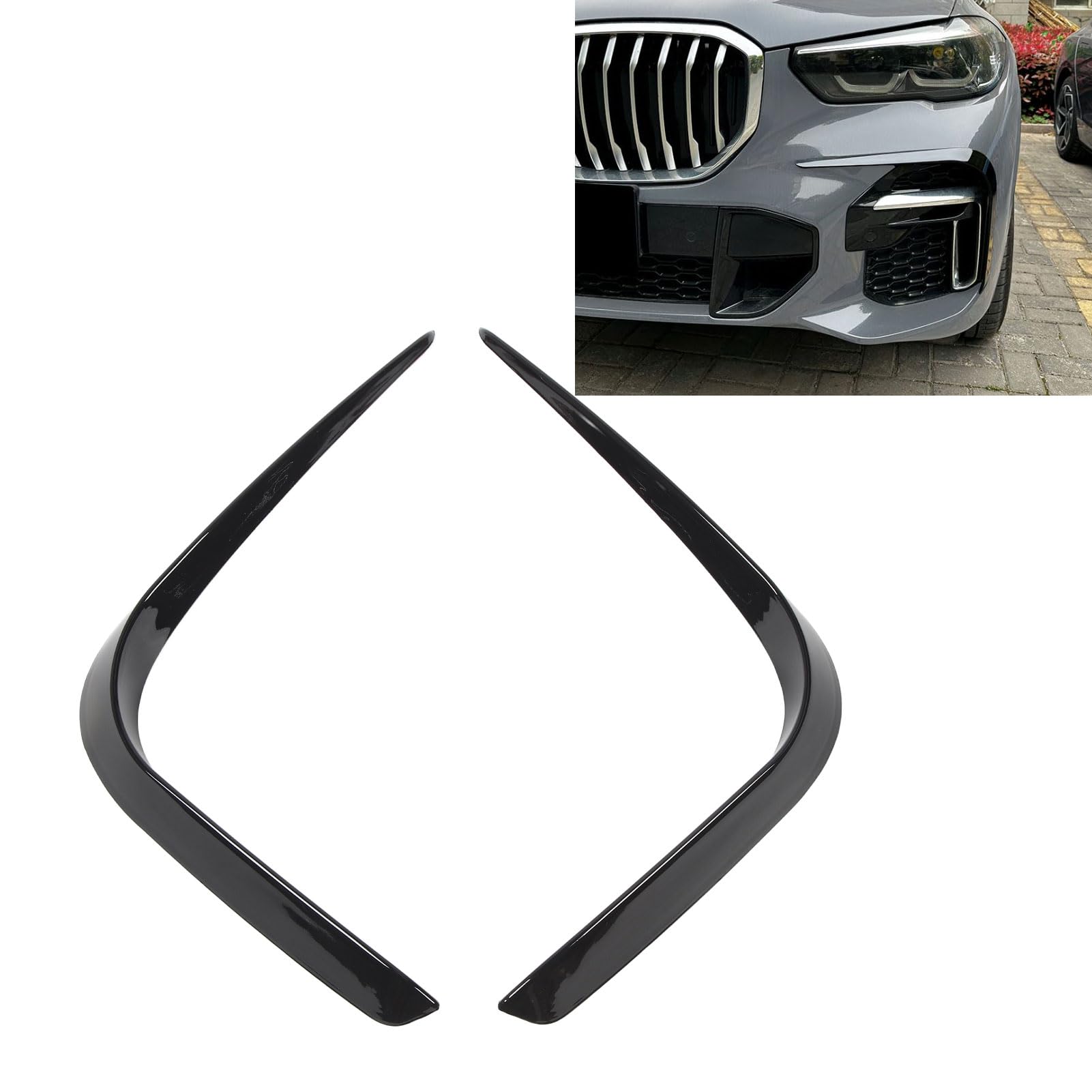 Wykończenie spojlera przedniego zderzaka Błyszcząca czarna para ABS dla X5 G05 M Sport 2019 2023 Poprawia aerodynamikę Ochrona przed zarysowaniami Sportowy wygląd Łatwa instalacja