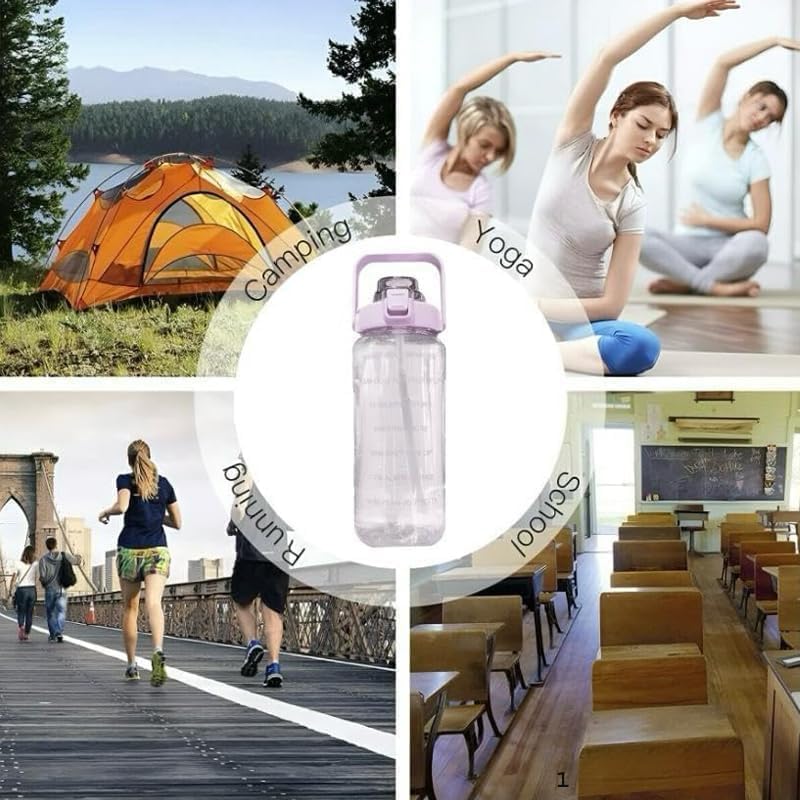 Image of Motivational Water Bottle with Time Markers, 2 Litre Bottle, Double sipper Flip-Top Lid (green)