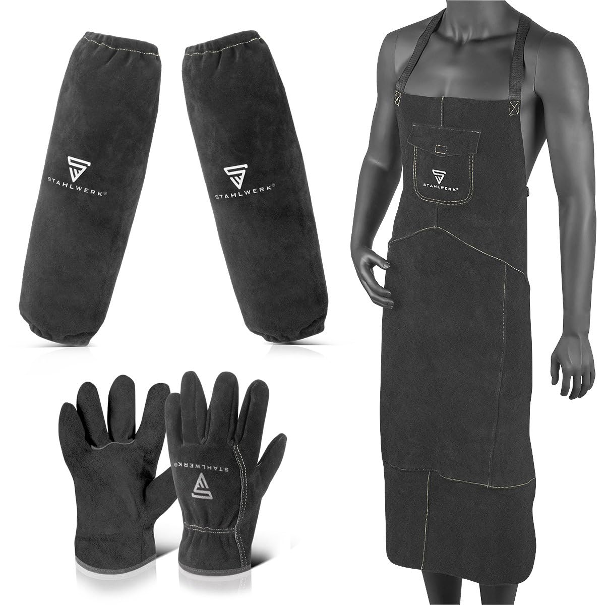 STAHLWERK Schweißerschutzkleidung-Set mit Schweißerschürze und Handschuhen