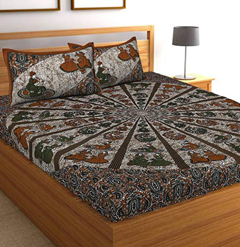 Image of Queenie Cotton Double Bedsheet 144 TC | Soft & Breathable Cotton Bedding Set with 2 Pillow Covers | Elegant Floral Printed Bed Sheet for Bedroom & Home