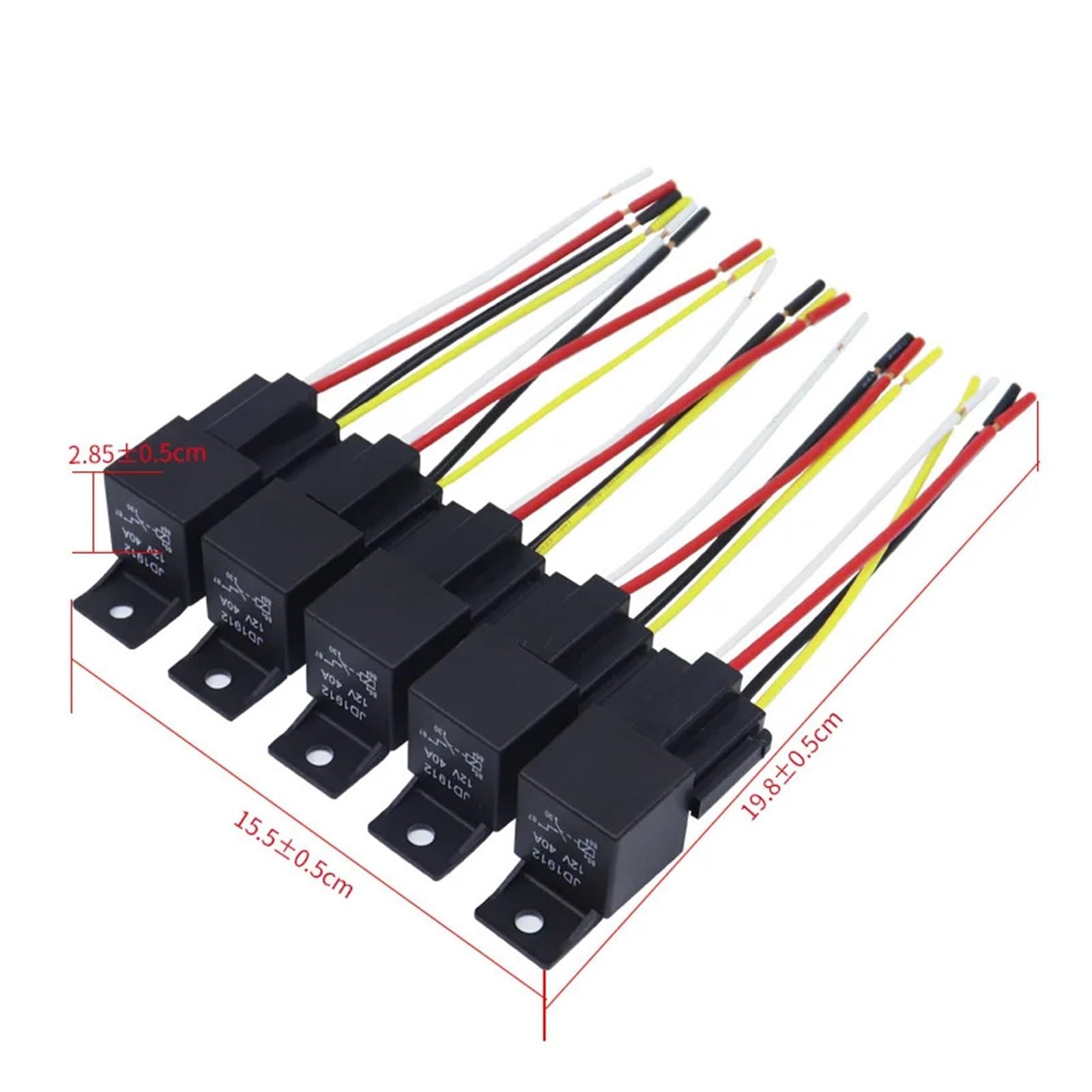relé de Potencia Relé automotriz de 5 Piezas, 12 V, 24 V, 40 A, 4 Pines y 5 Pines con Terminal de Cobre Rojo y Negro.(12V 5PIN)