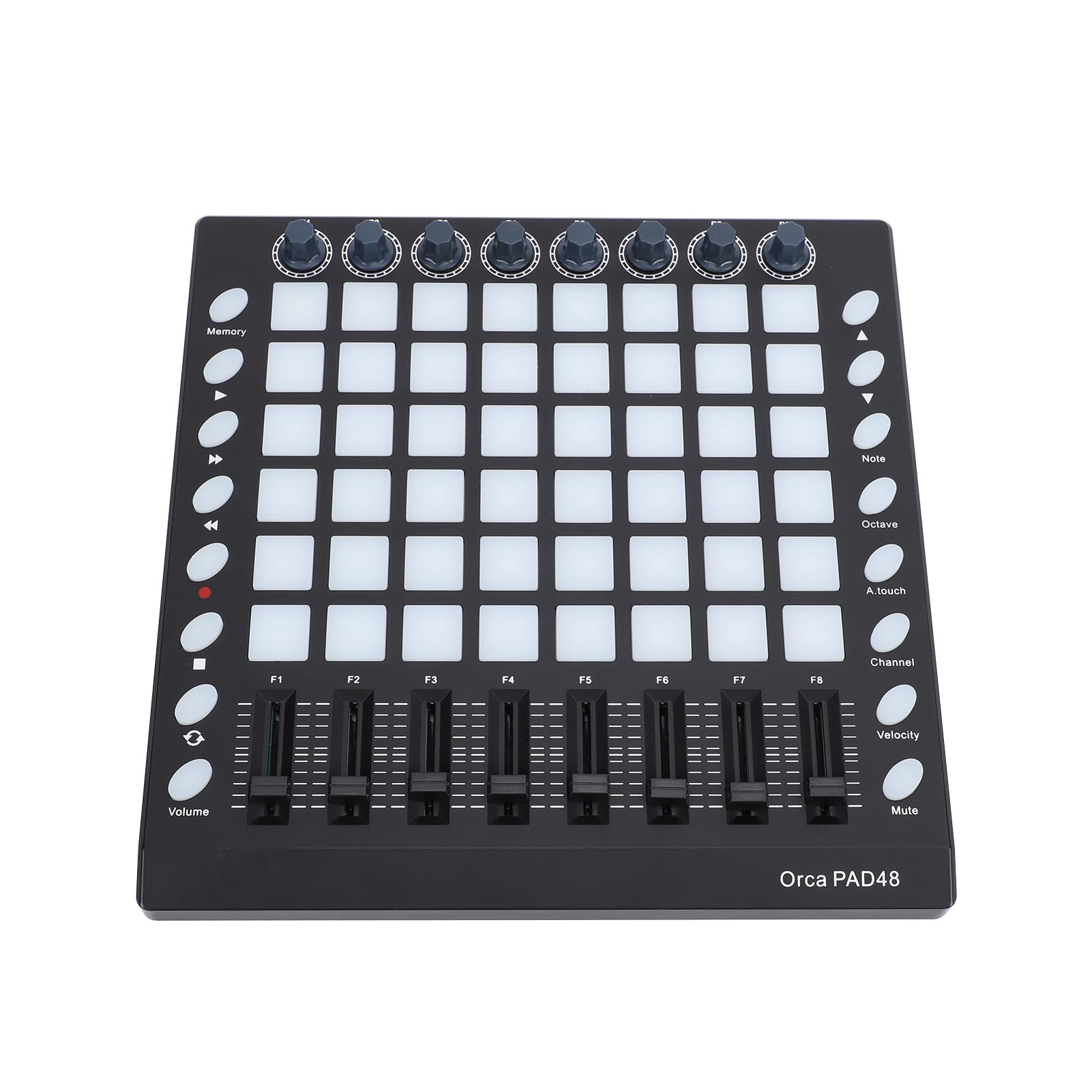 Controller MIDI USB Sensibile Alla velocità Retroilluminato 48 RGB, Pad Batteria MIDI con 8 Manopole, 8 Slider e 16 Pulsanti Funzione, Pad Portatile per la Produzione Musicale
