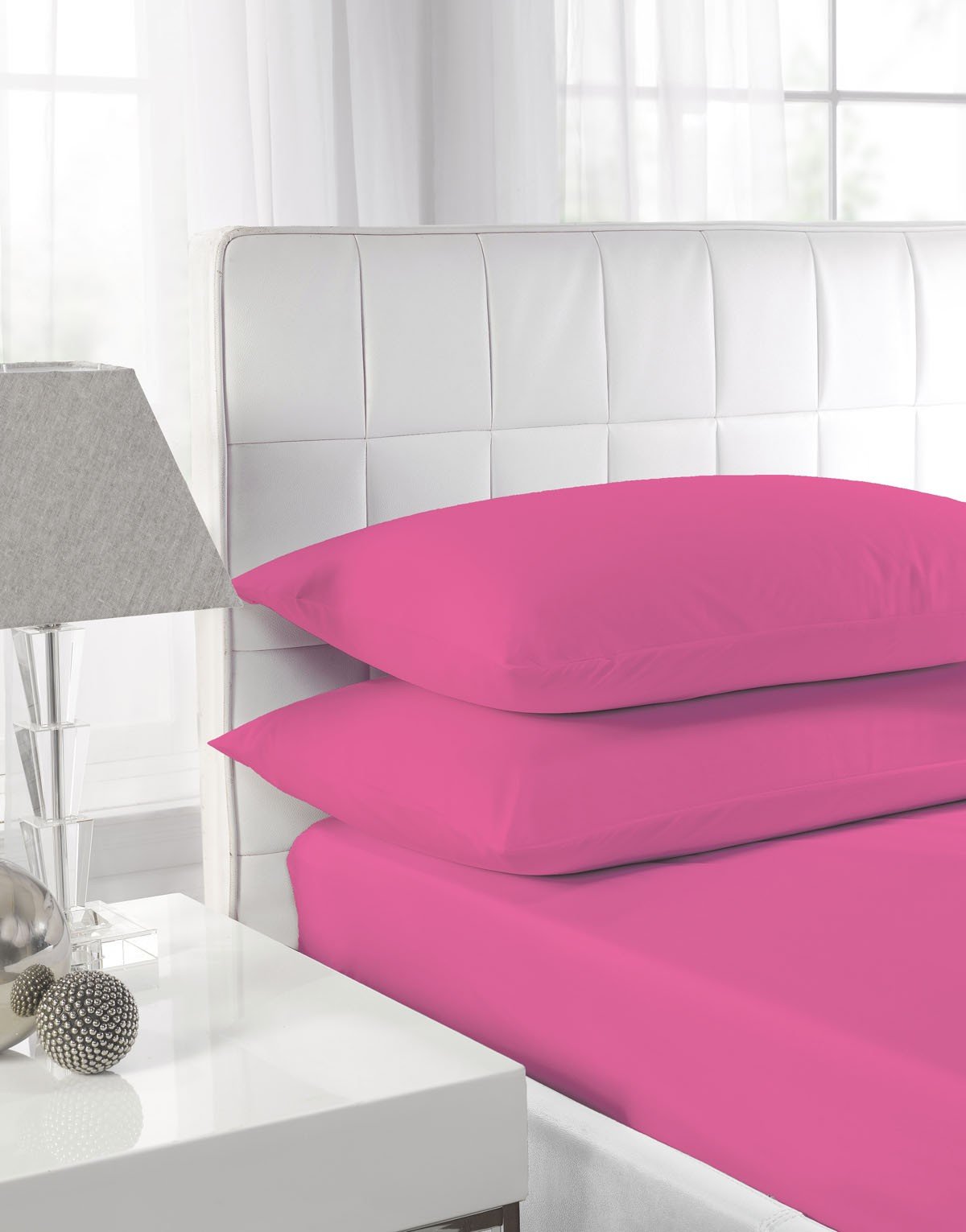 Textiles Direct Easy Care Polycotton Fuchsia Super King Size Fitted Sheet — image 1