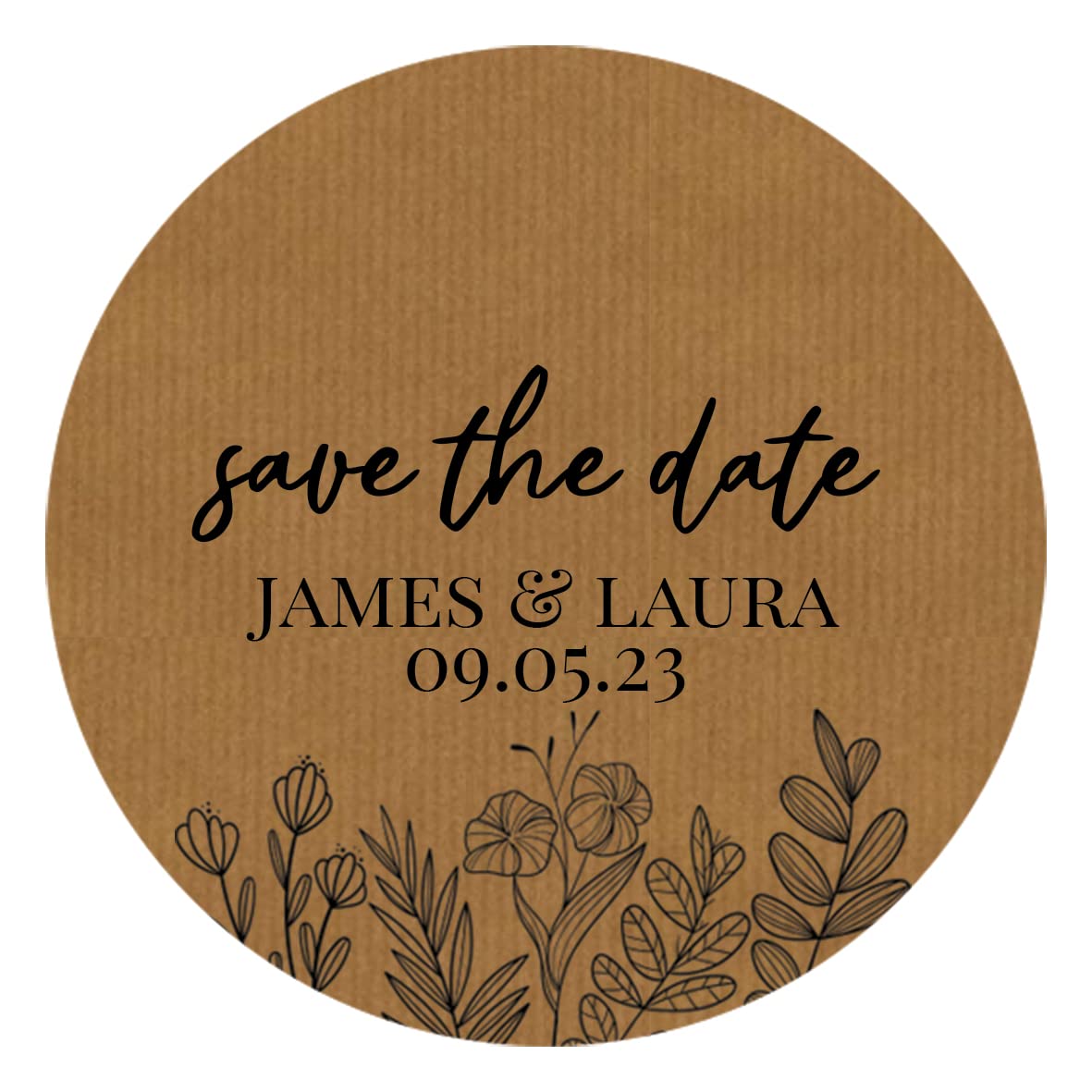 Personalised Floral Save The Date Stickers (45mm (24 per Sheet), Save The Date, Brown)