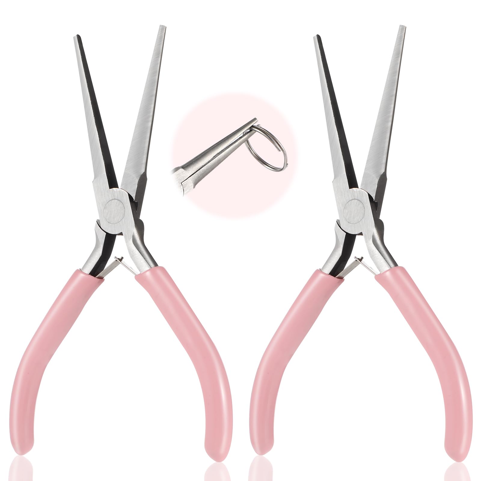 2 Pack Needle Nose Pliers, 6 Inch Long Nose Pliers Flat Nose Jewelry Pliers Small Nose Pliers Tools Wire Bending Pliers for Crafts Jewelry Making Supplies (Pink)