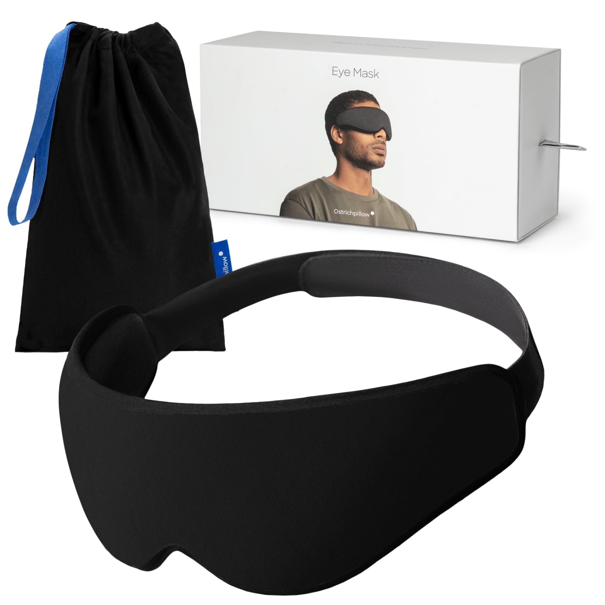 Ostrichpillow Eye Mask, Sleep Mask for Men Women 100% Blackout, No Pressure On Eyes, Soft & Breathable, Adjustable Fit, Travel Bag Included