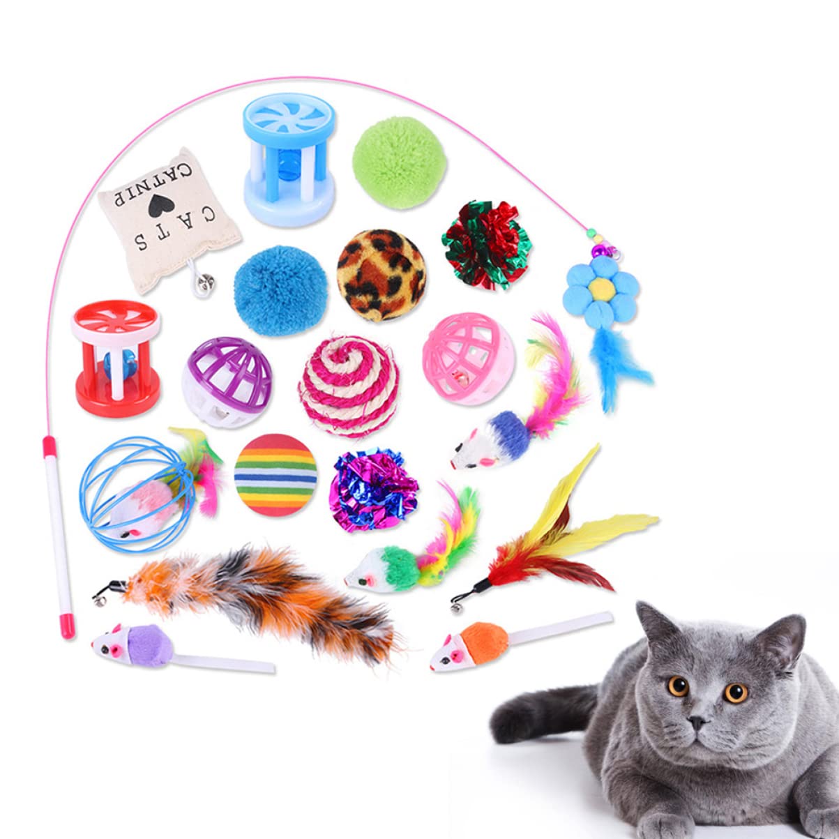 VANZACK 60piezas Juguete Interactivo para Gatos De y Cascabeles Juguetes para Estimulación Mascotas para Relación Dueño-Gato