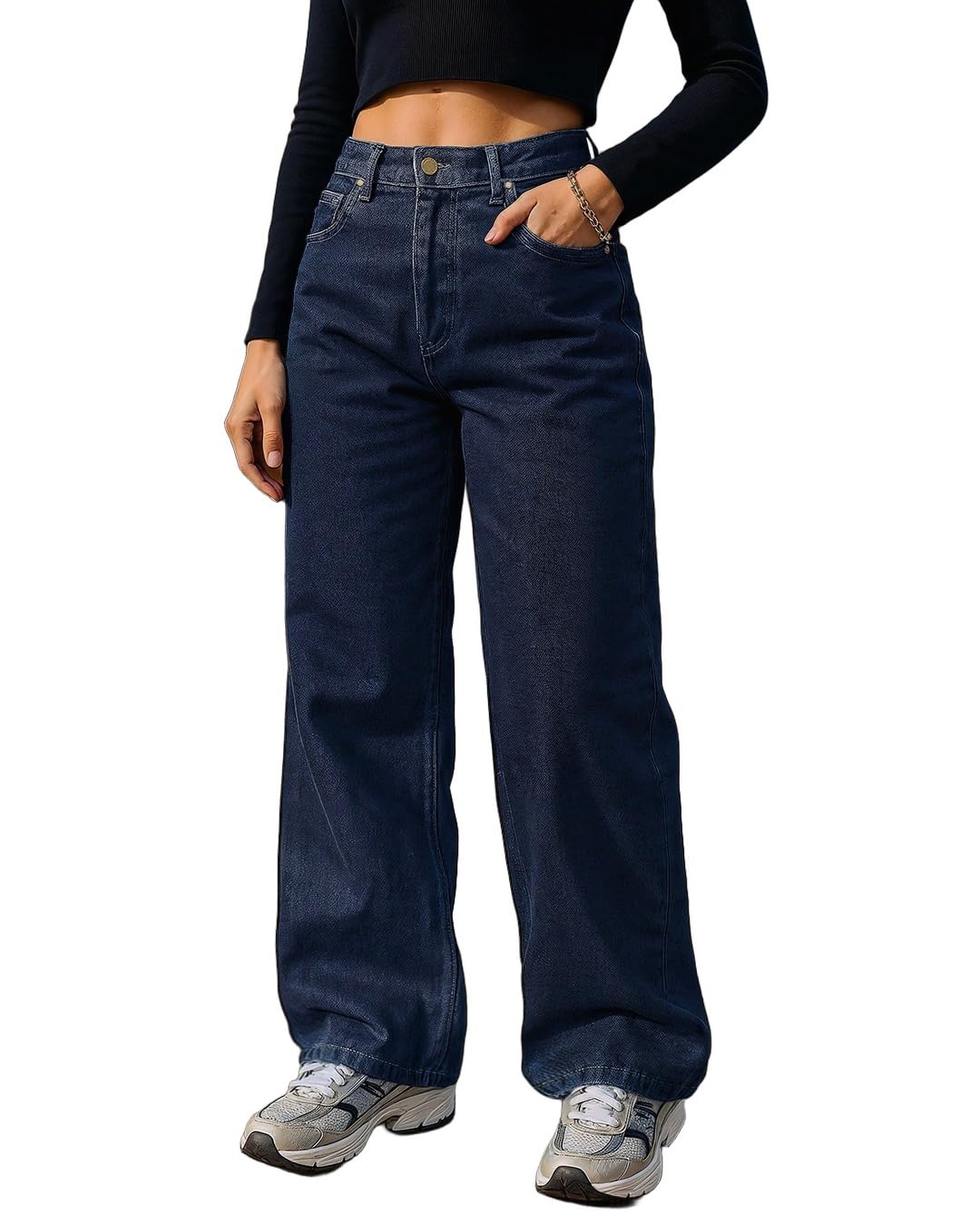 Bewakoof Women's 100% Cotton Straight Fit Jeans | Jeans for Woman | Pants for Woman | Classic Denim Pants | Everyday Casual | Utility Streetwear | Lightweight & Flexible | Straight Pants for Women in blue