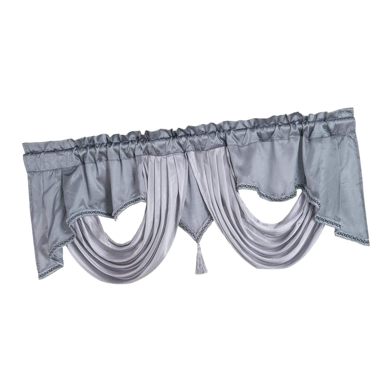 Cantonnière à franges en gris pour fenêtre de cuisine et salon