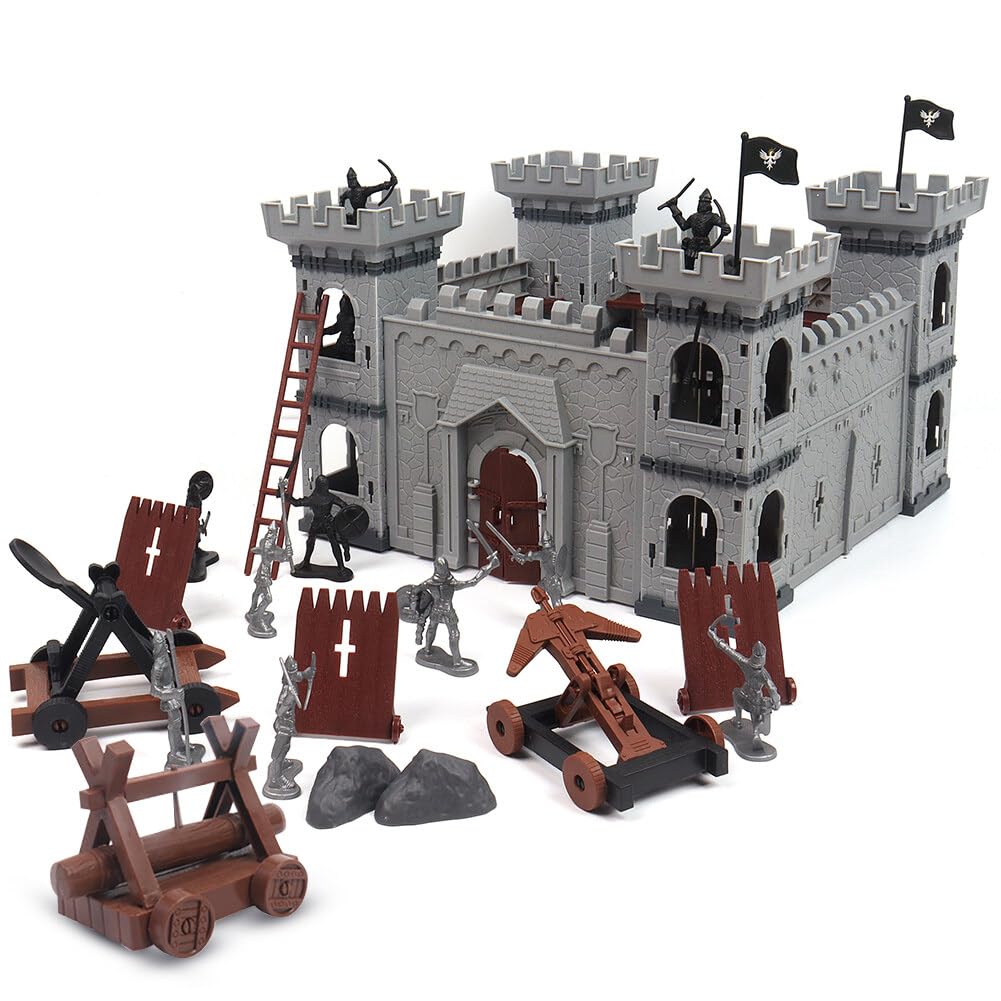 Asudaro Modelo de juguete de caballero romano antiguo DIY modelo de juguete medieval en miniatura incluyendo castillo carro soldado figura medieval caballero plástico figura de acción castillo playset