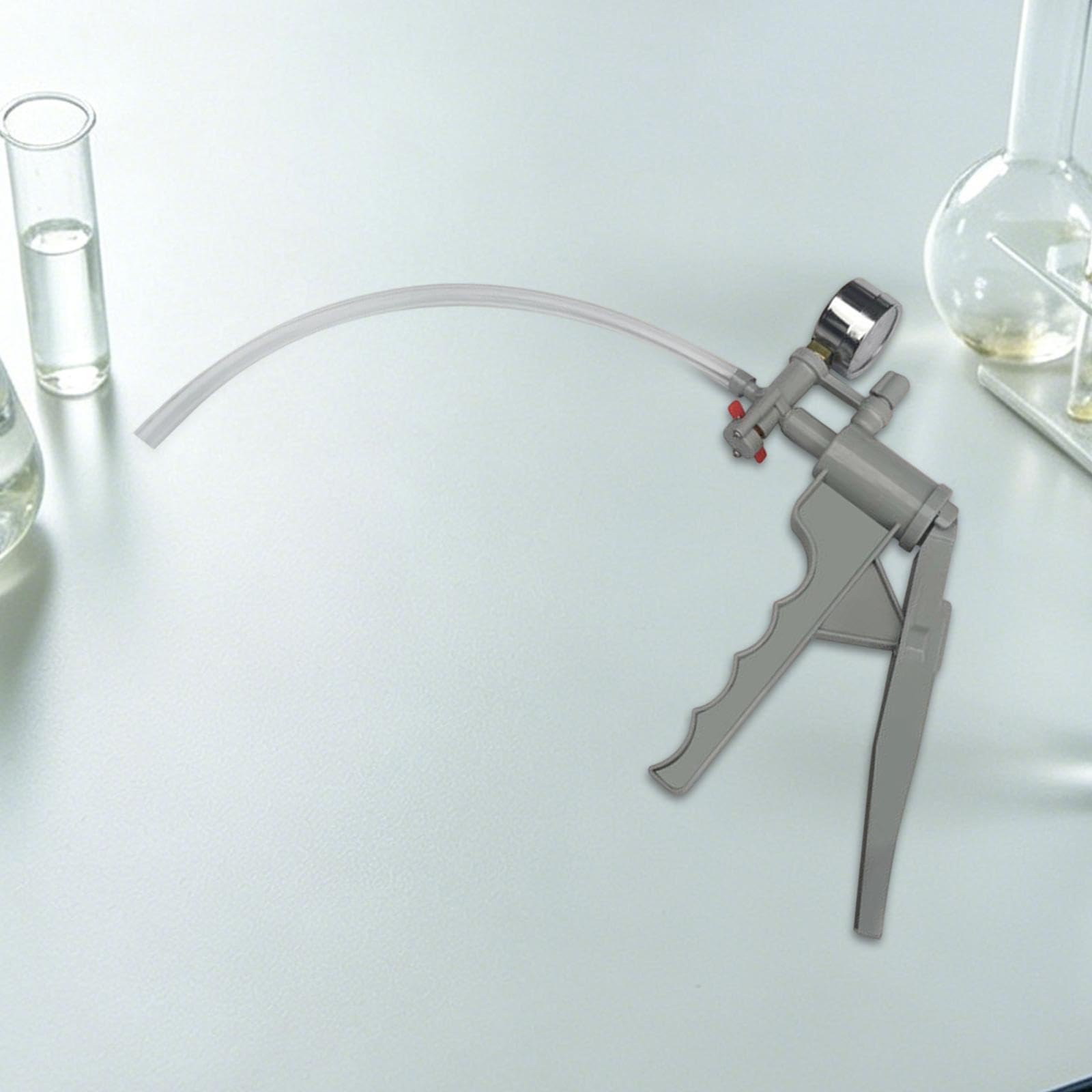 Pompa a Vuoto Manuale con Tubo Flessibile, Grigia, Accessorio per Esperimenti Scientifici