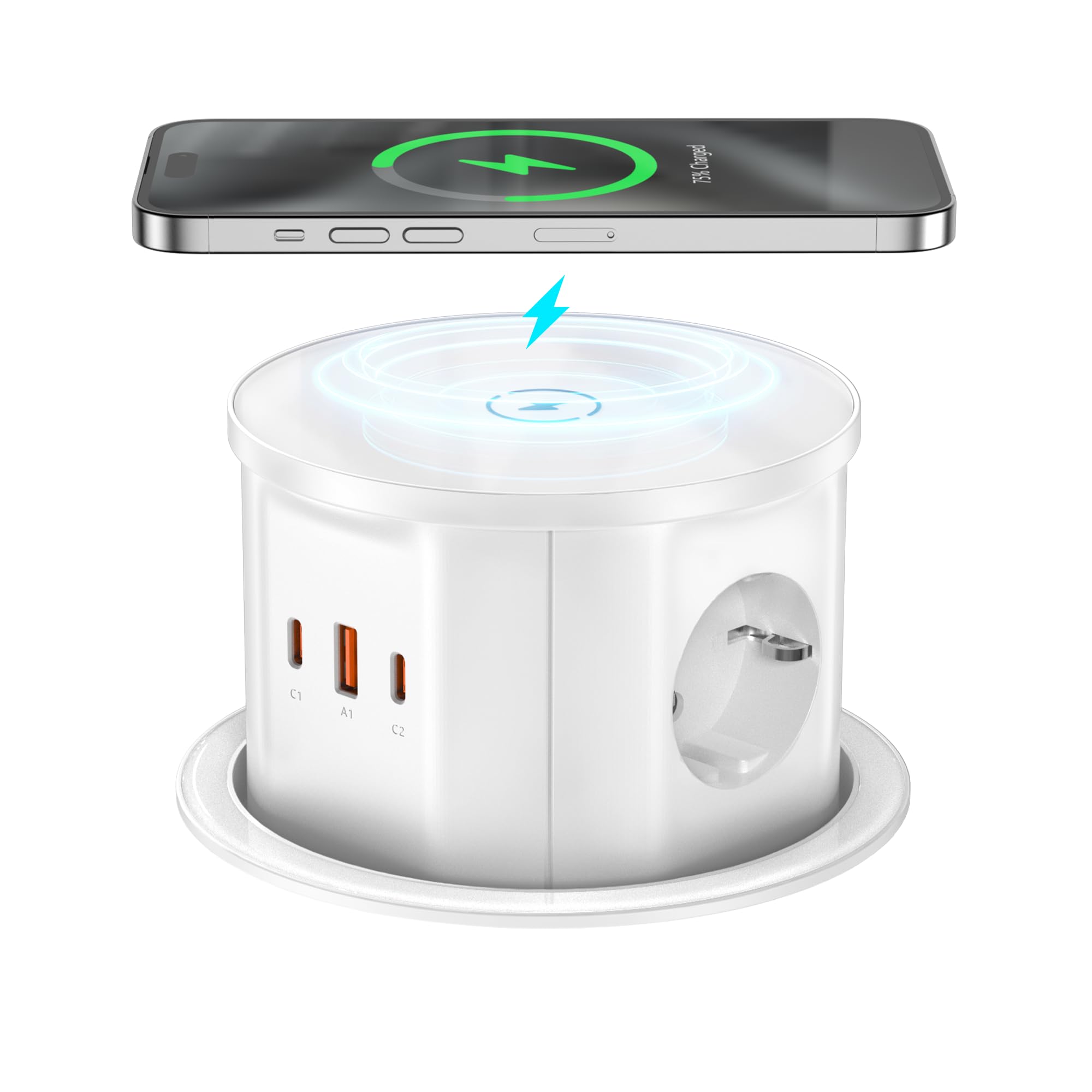 Jgstkcity Versenkbare Tischsteckdose 3-Fach mit 65W USB‑C PD
