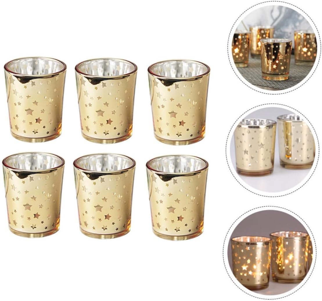 PRETYZOOM 6pcs Star Glass Candleholder Hollow Cup Set for Wedding Banquet Decor Table Decorations