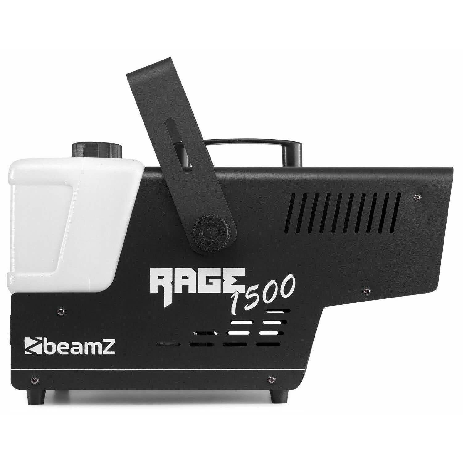 beamZ Rage 1500 - Macchina del Fumo LED, 1500 Watt, 6 x LED RGB 3-in-1 da 9W, Potenza Fumo: 350 m³/min, Serbatoio da 3,5 L con Illuminazione a LED, Comando DMX a 6 Canali, Controller con Timer, Nero