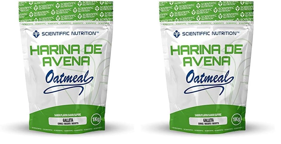 Scientiffic Nutrition - Harina de avena, Fuente de Proteínas, Baja en Azúcares, 100% Natural, Contribuye al Desarrollo de la Masa Muscular, Sabor Galleta María - 1 Kg (Paquete de 2)