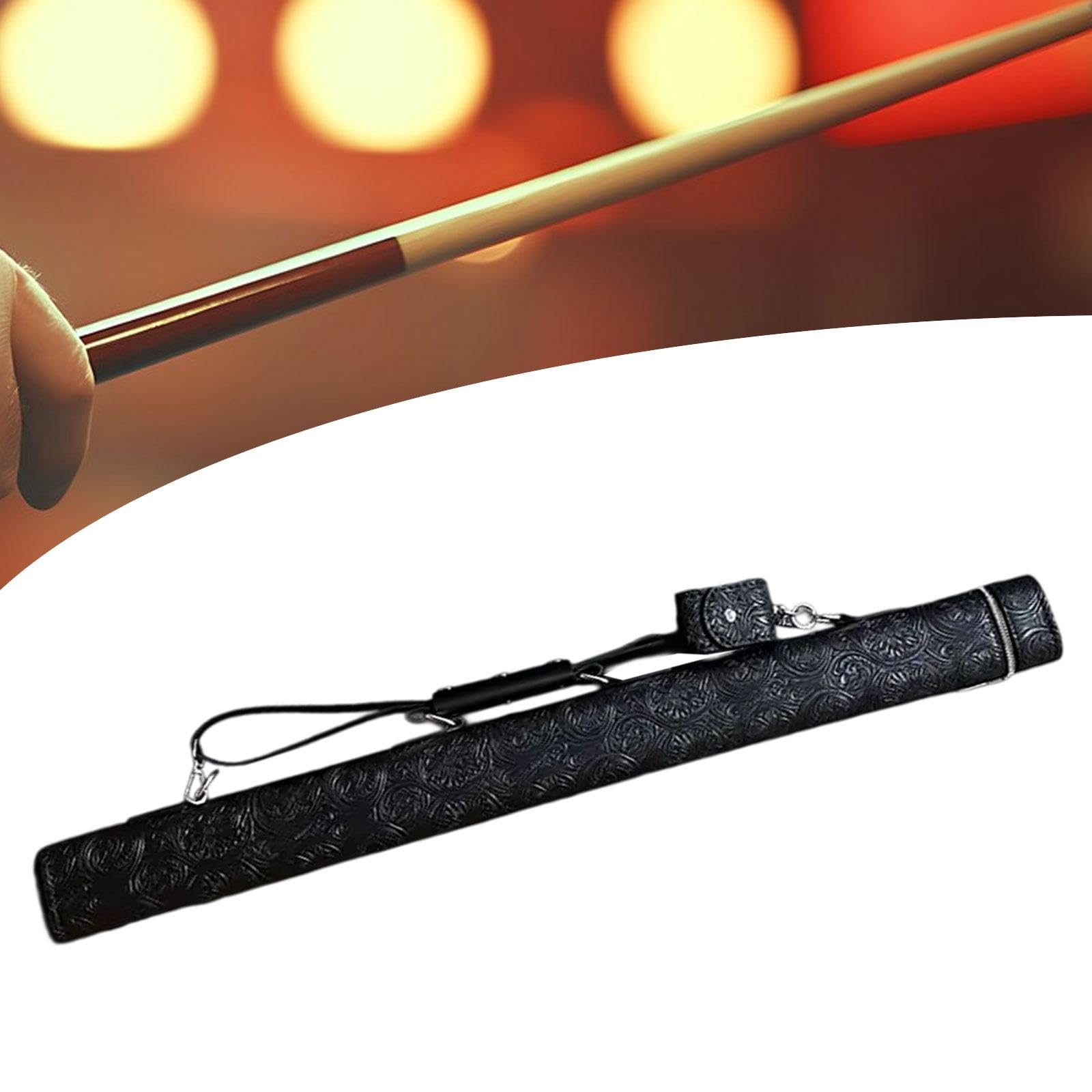 Vaveren Big Head Cue Barrel Storage Bag Holder 1 Complete 2 Pieces Rod Embossed Tang Grass Pattern Billiard Cue Case Carrying Bag, Black