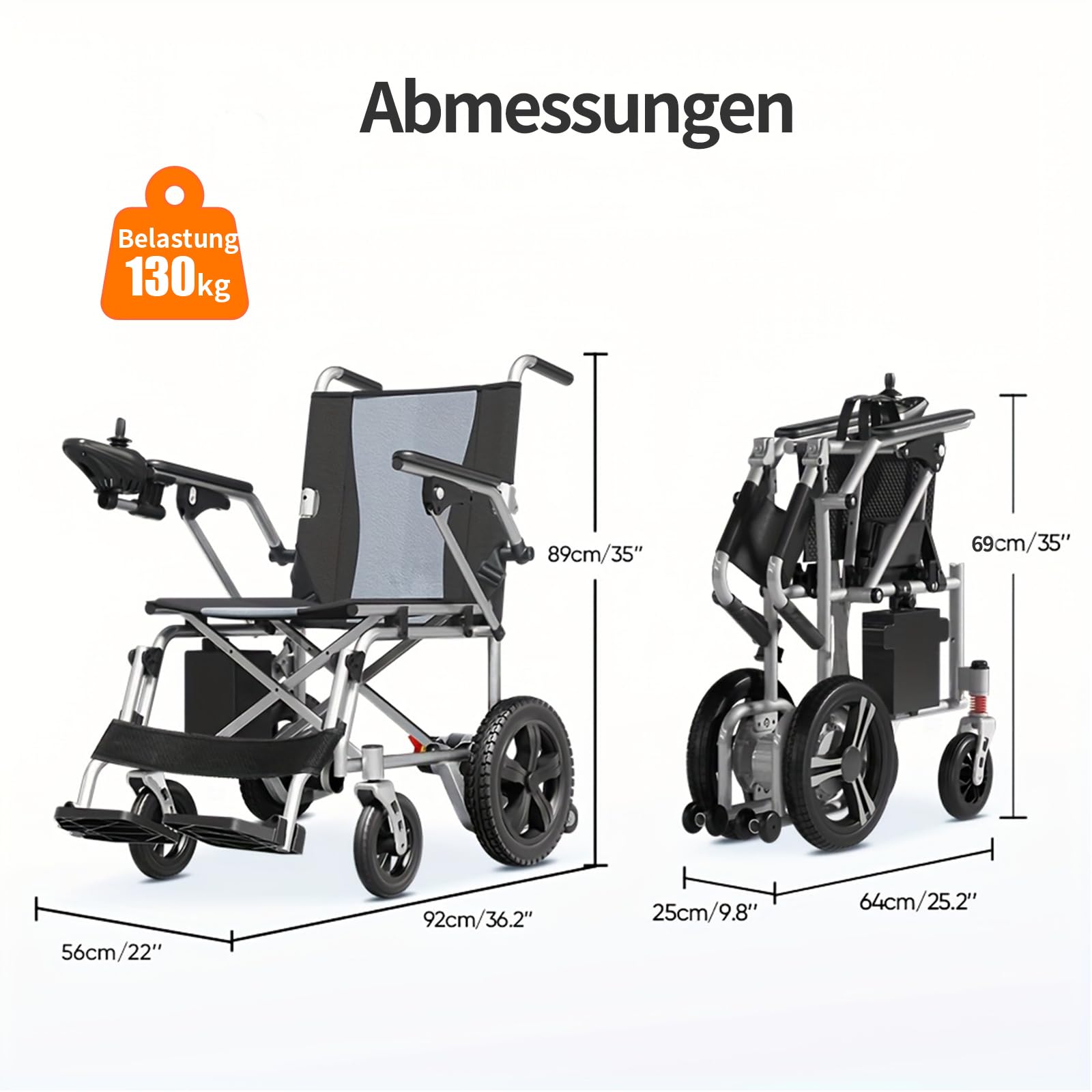 Elektrorollstuhl Faltbar Schmal (56 cm) – Elektrischer Rollstuhl für Senioren & Erwachsene, 20 km Reichweite (12Ah Akku), Karbonstahl Mobilitätshilfe für Wohnung & Reisen, 130 kg Tragkraft
