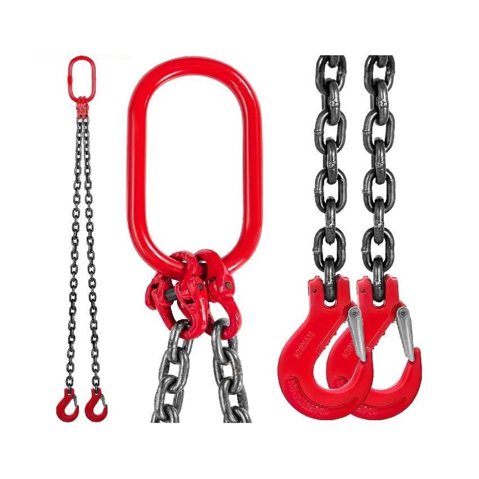 Catena a doppia gamba resistente, 2 tonnellate 5/16" x 6' in acciaio legato grado 80 con gancio per sollevamento e spostamento