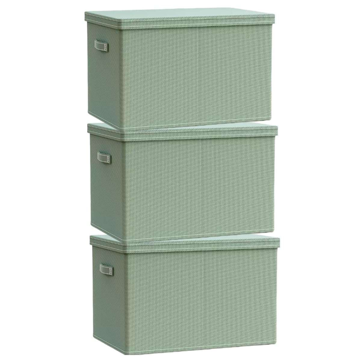 Ftyebdnc Green 3Pcs Bstorage With Lids, Fabric Storage Boxes For Wardrobes And Shelf/Green/L40 * W30 * H20cm