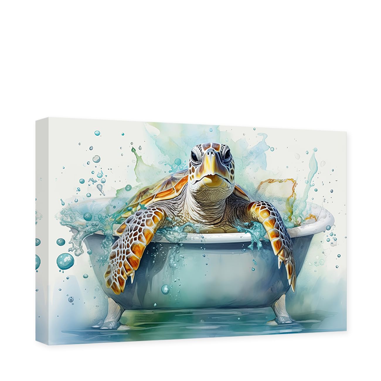 CCWACPP Sea Turtle Bathroom Wall Decor Sea Creature Canvas Wall Art Funny Turtle in Bathtub Picture Ocean Theme Painting Decor Frame (Sea Turtle - 2, 60L x 40W cm)