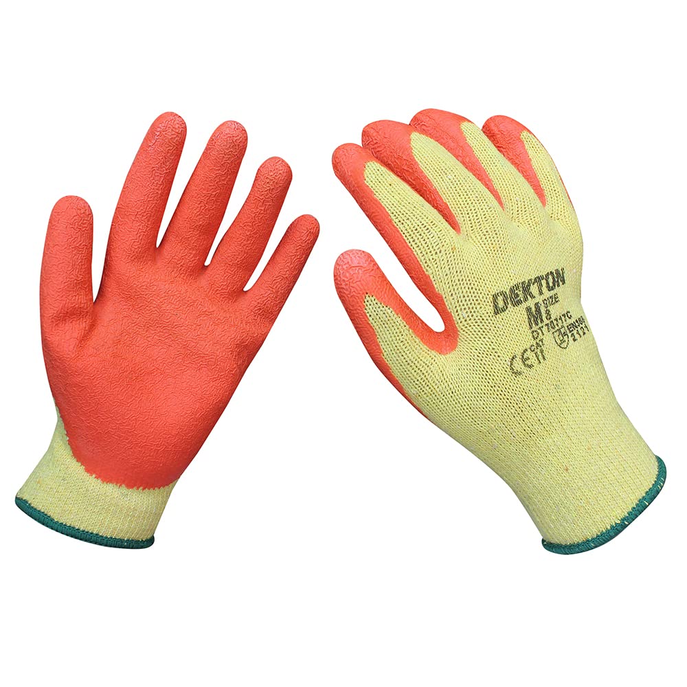 Dekton Orange 8/M Multi-Purpose Professional Latex Coated Working Gloves | Ultimate Protection For Diy & Tradesmen | Ultra Grip Material | Ce Cat 2 & En388 Certified | Ideal For Protection In Various Task