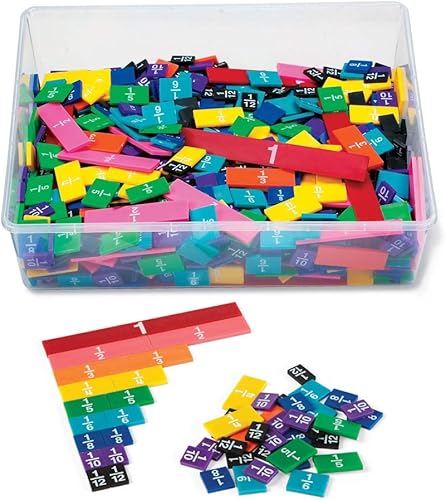 hand2mind Azulejos de fracción de arco iris de plástico, materiales matemáticos Montessori, manipuladores de fracciones, fracción de unidad, barras