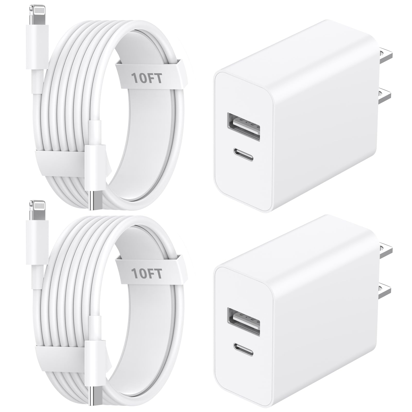 MFi Certified iPhone Charger Fast Charging 2Pack 20W Dual Port QC PD 3 0 Power USB C Wall