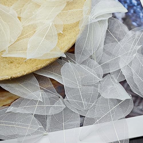 HAOBIN Pack of 50 Artificial Leaves Decorative Leaves Garland Craft Dry Leaves Dried Leaves Used for DIY Crafts Scrapbook Craft Card Making (White) - Image 3