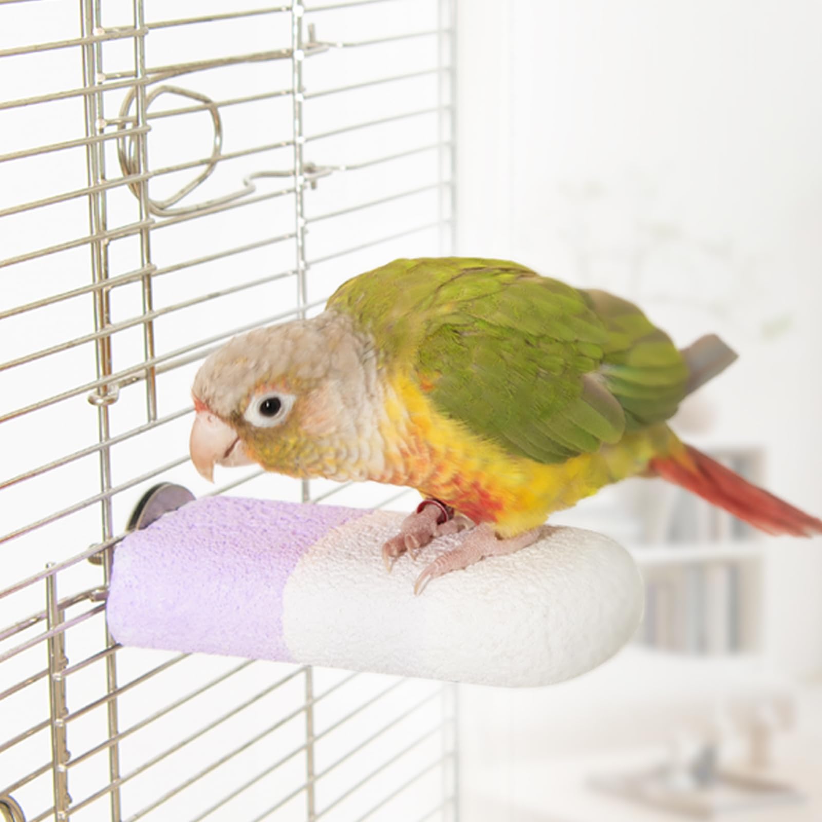 YOOSO WING Natural Mineral Bird Perch for Cage Parrot Perch Platform for Beak Grinding Claw Trimming & Chewing Chew Toy for Parakeets Cockatiels Conures Birds Cage Accessories (Gradient Purple, 4.7")