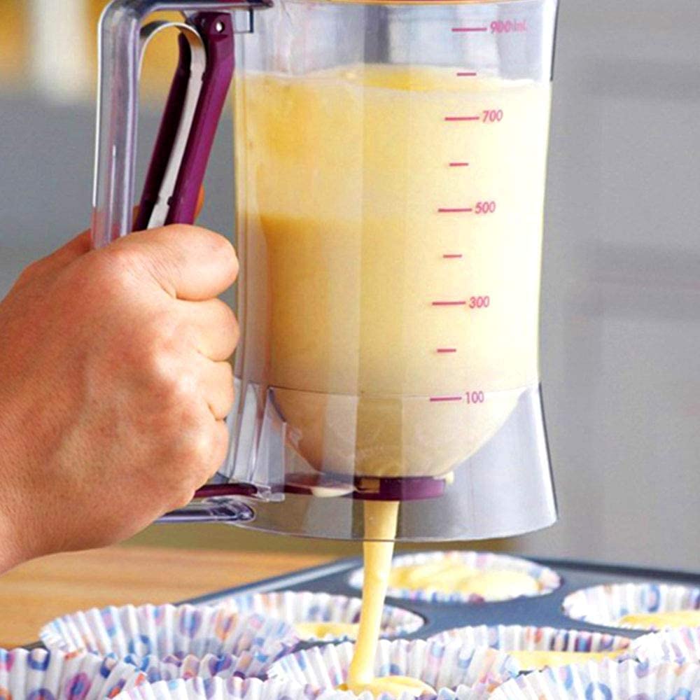 Dozownik do ciasta z pokrywką i skalą, do samodzielnego pieczenia ciasta, do ciast, naleśników, muffinek, 900 ml
