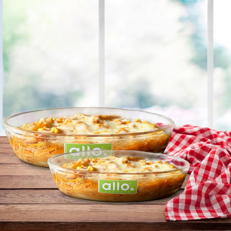 Allo Borosilicate Oval Glass Baking Dish, Baking Tray, Oven and Microwave Safe, Set of 2 700ml,1600ml Transparent