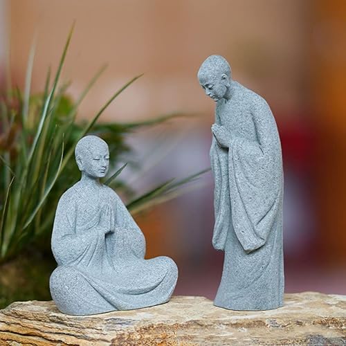 Miniatura 3 de Happyyami Bonsái - 2 figuras de monje de piedra, estatuas de Buda zen, esculturas de monje de pie para paisaje al aire libre, decoración de jardín,