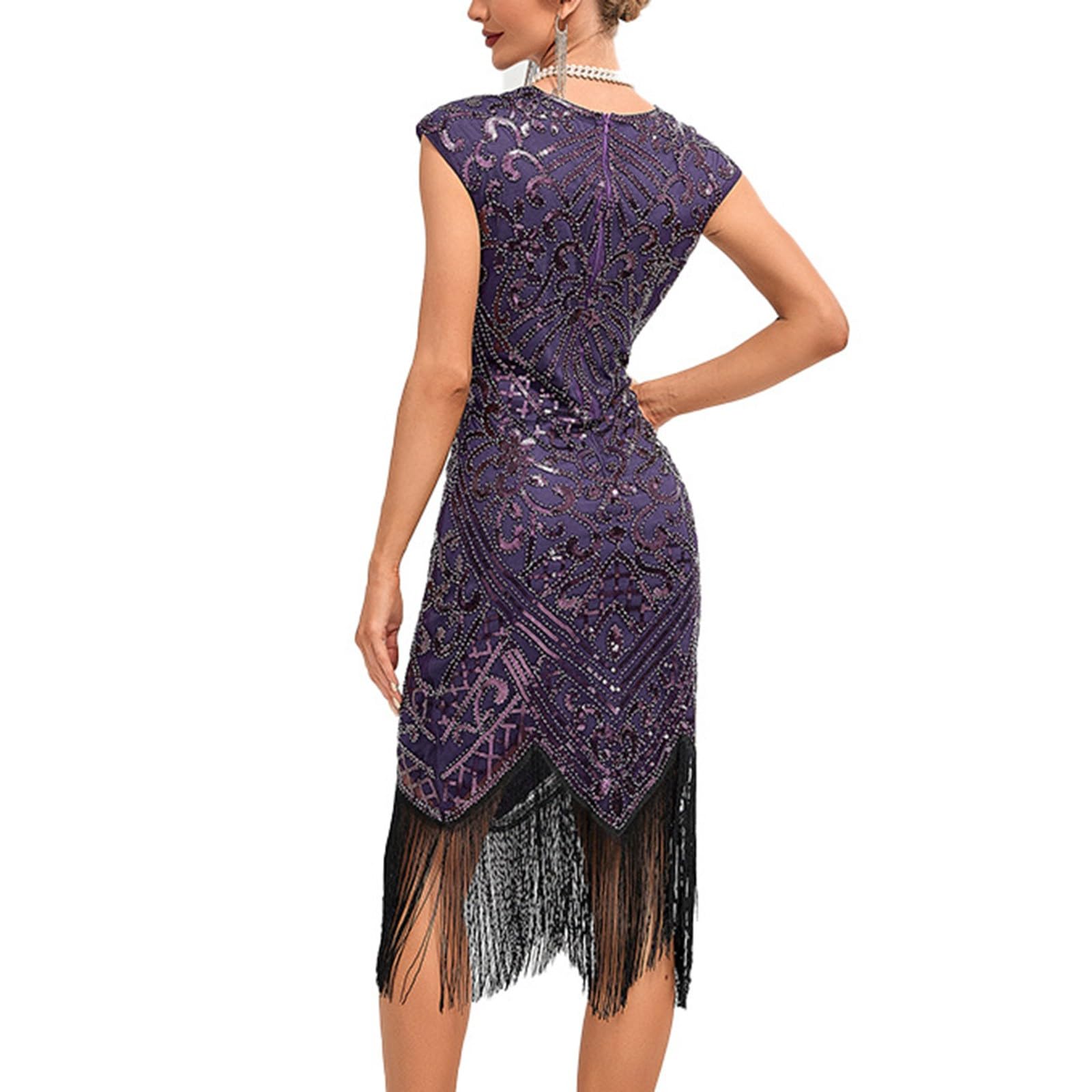 Robe Charleston pour femme - Costume des années 20 - Robe Gatsby à paillettes - Robe à franges - Costume de carnaval des années 1920 - Robe vintage à franges - Robe de fête