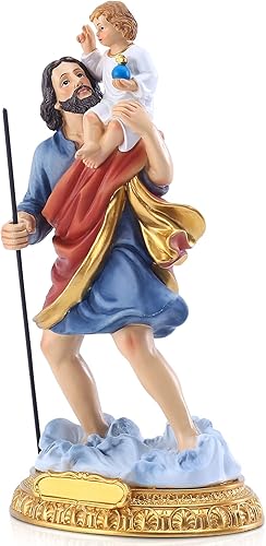 Estatua de San Cristóbal de 8.7 pulgadas de alto, colección religiosa, estatuas patronas de viajeros, estatua de resina de regalo católico de