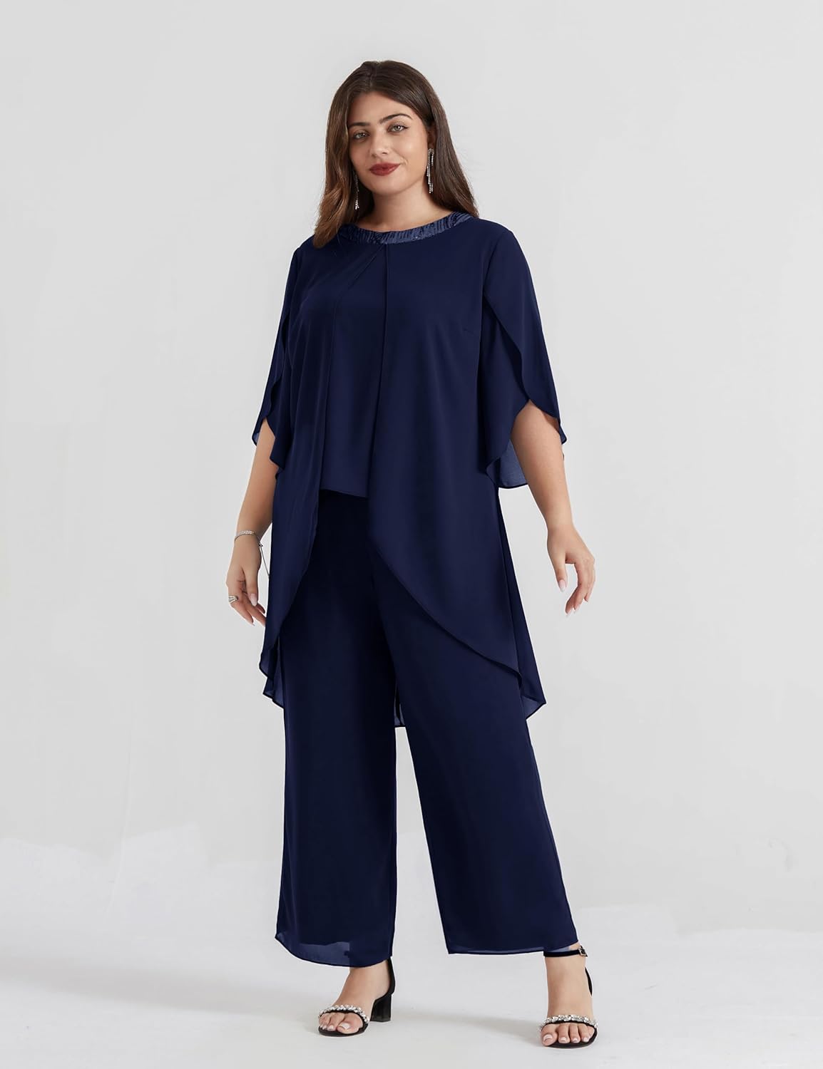 Hanna Nikole Plus Size Mother of The Bride Pant Suits 2 Piece Chiffon Sets Dressy Wedding Guest Outfit with High Low Hem - Image 7