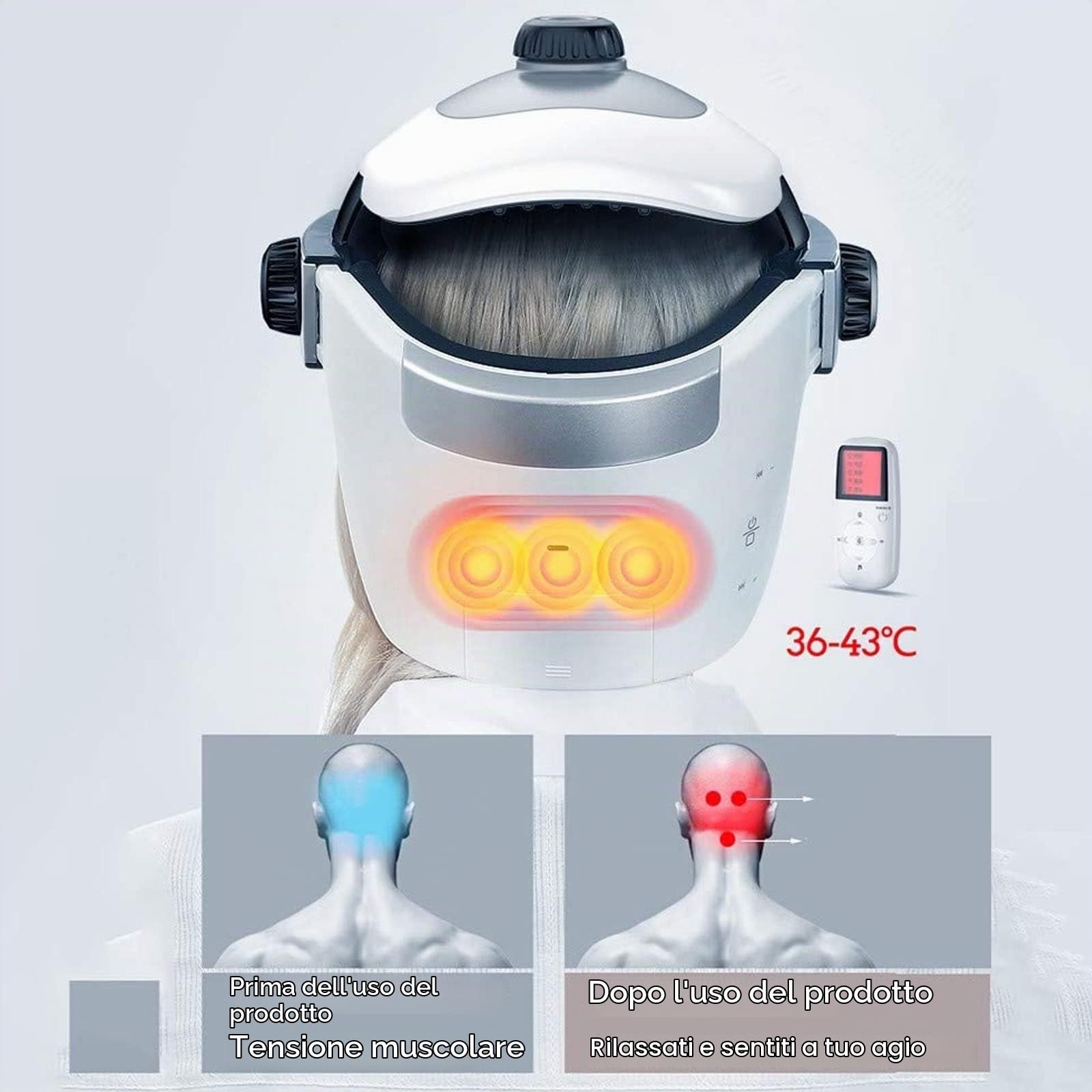 Massaggiatore Elettrico Per La Testa, Casco Massaggio Al Collo Con Calore,Impastamento,Compressione Dell'Aria, Massaggiatore Punti Di Agopuntura -Musica/Telecomando,Per Sollievo Dallo Stress,Pink