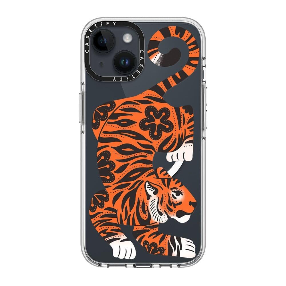 CASETiFY Transparente Schutzhülle für iPhone 14, vergilbt nicht, 2 m Fallschutz, kompatibel mit Magsafe, Fierce Tiger, transparent